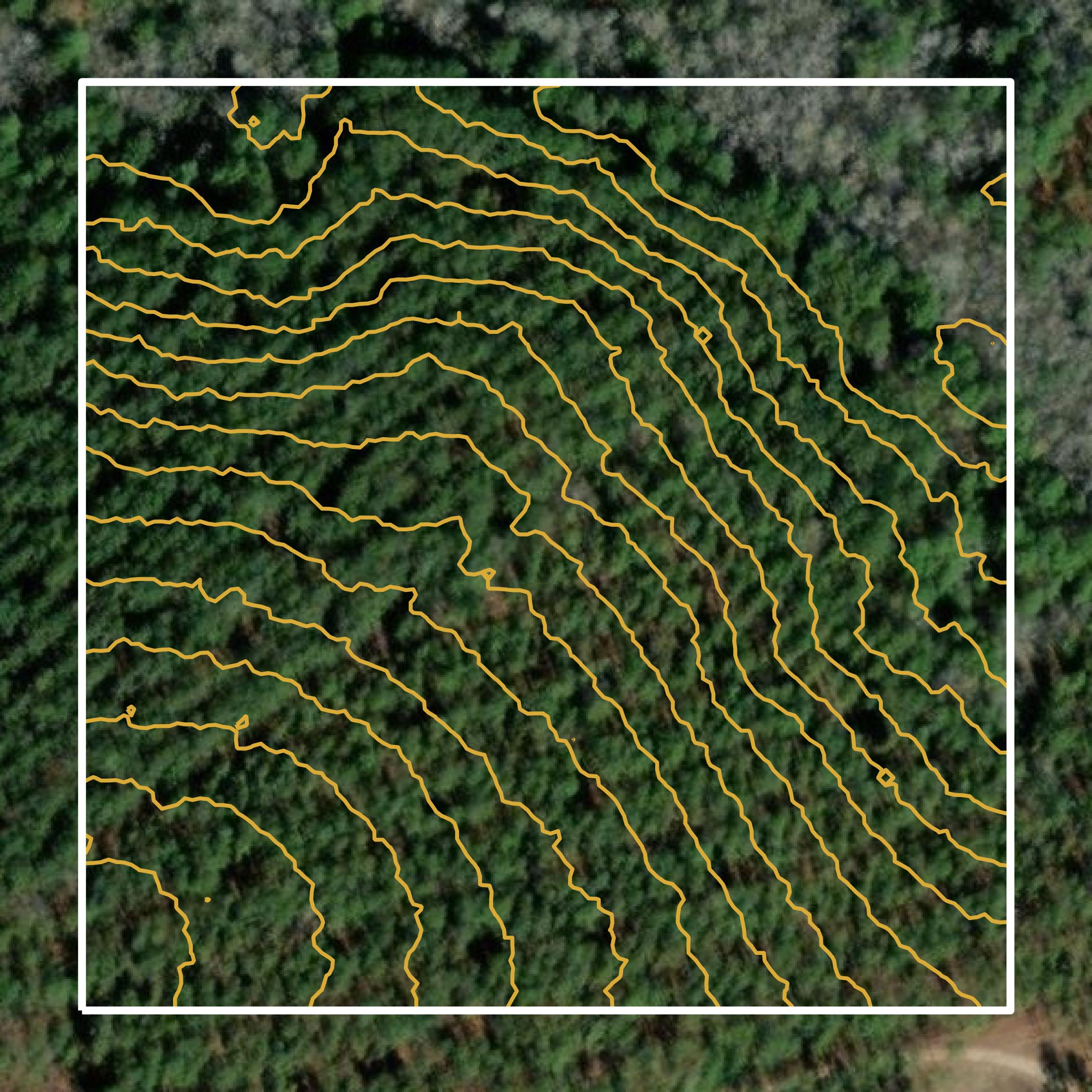 This image shows a contour map in Toombs County created using GIS data in Equator.
