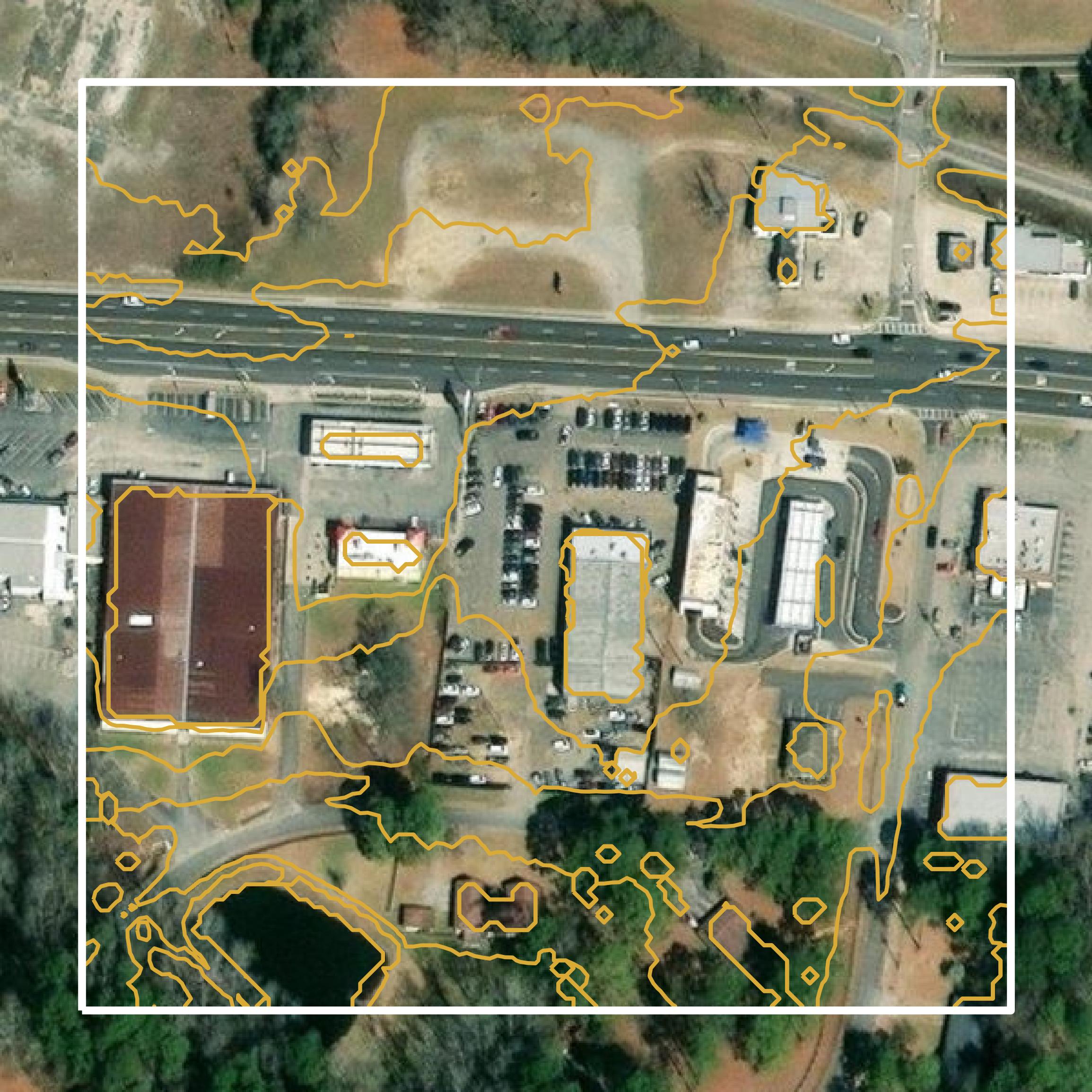 This image shows a contour map in Toombs County created using GIS data in Equator.