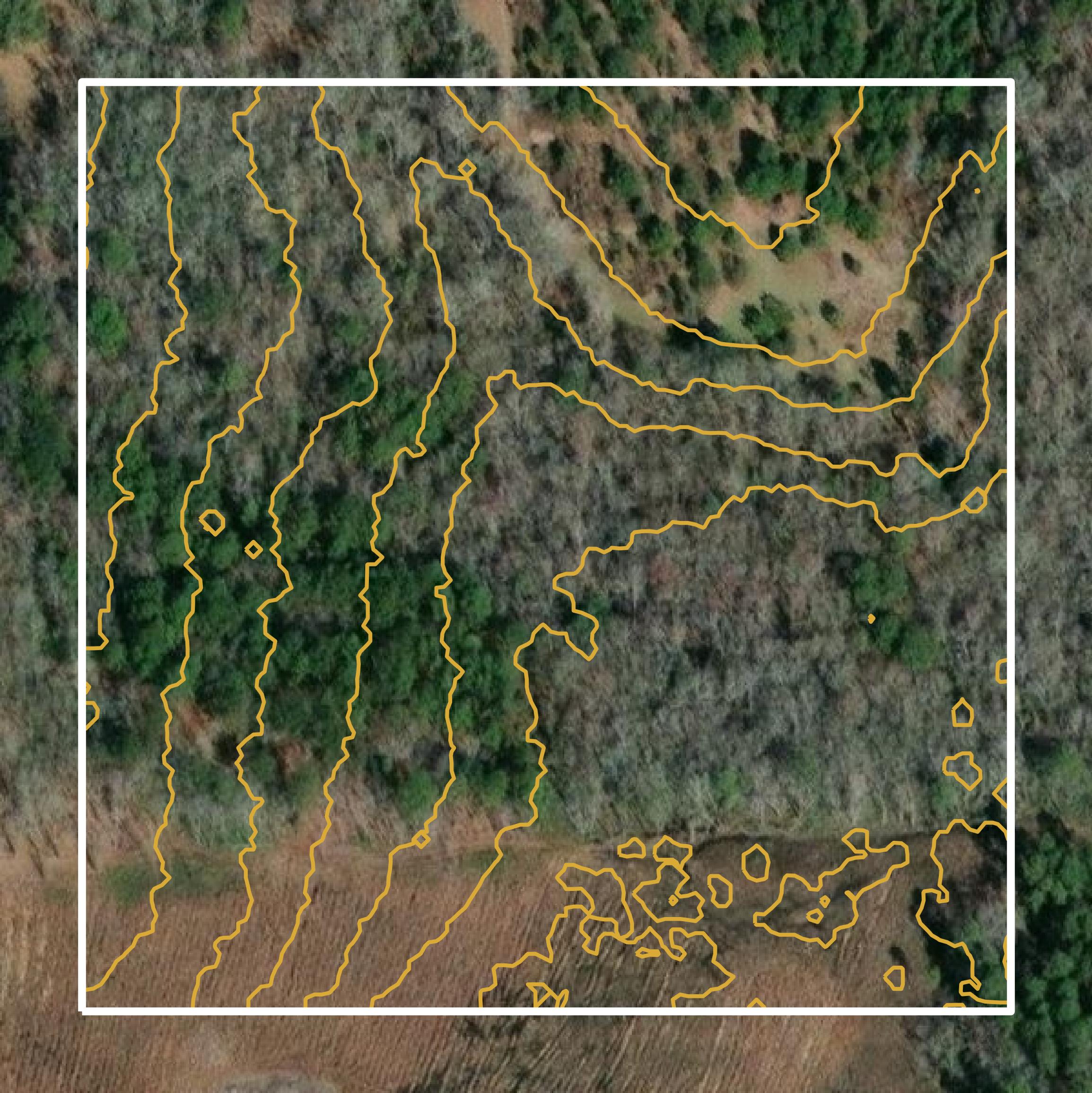 This image shows a contour map in Treutlen County created using GIS data in Equator.