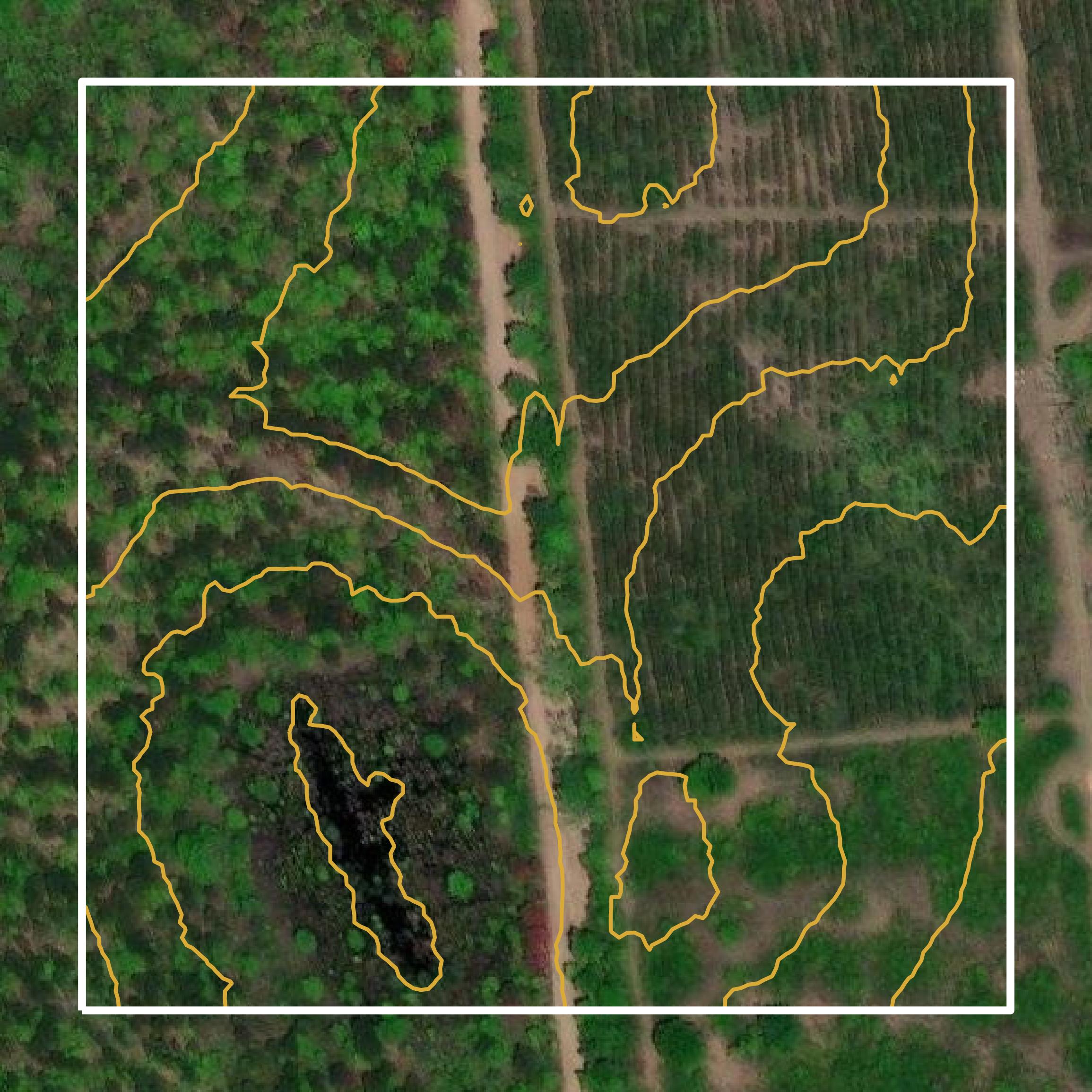 This image shows a contour map in Twiggs County created using GIS data in Equator.