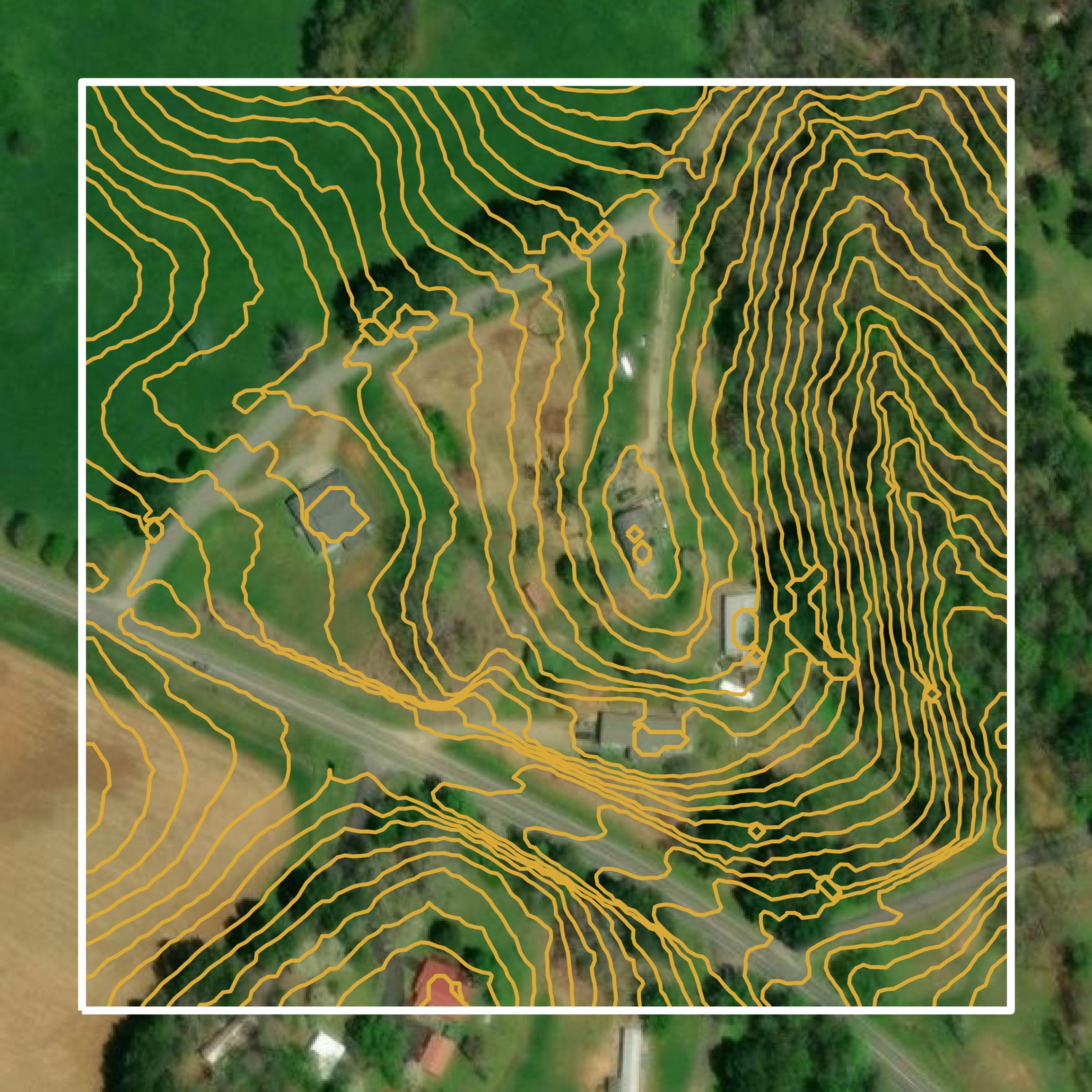 This image shows a contour map in Union County created using GIS data in Equator.