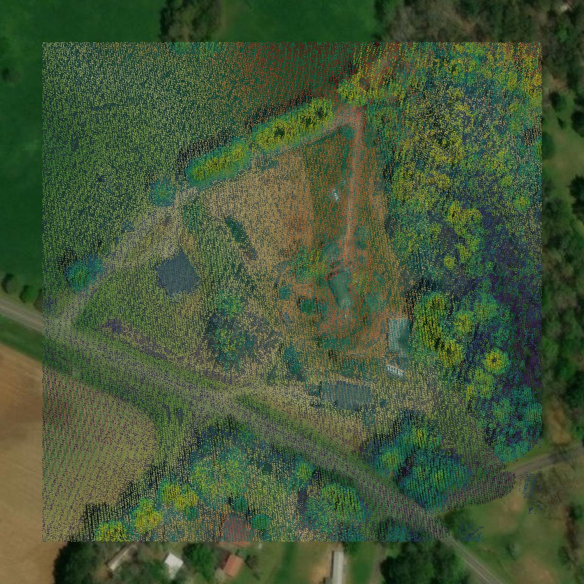 This image shows a LiDAR point cloud in Union County created using GIS data in Equator.