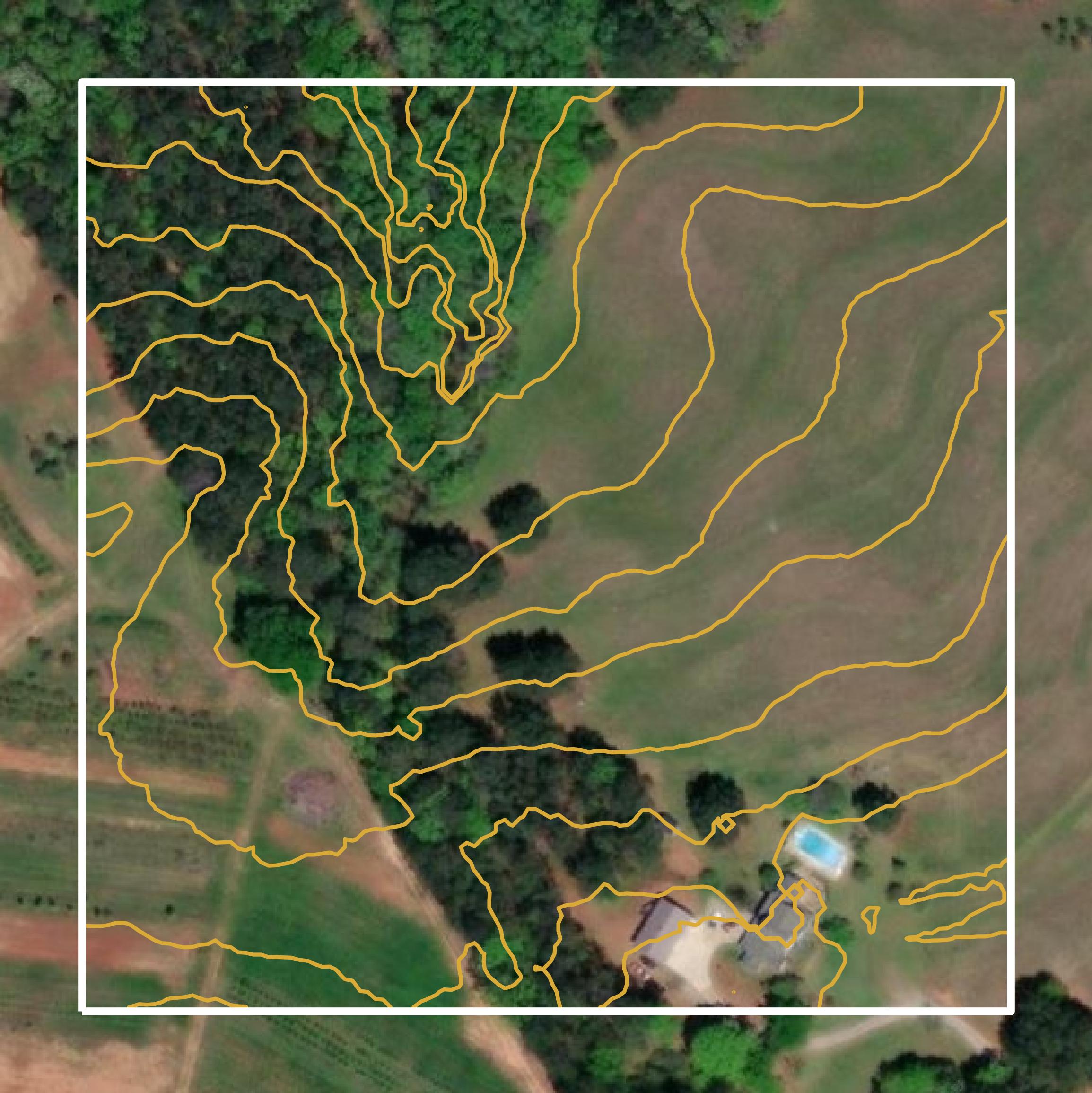 This image shows a contour map in Walton County created using GIS data in Equator.