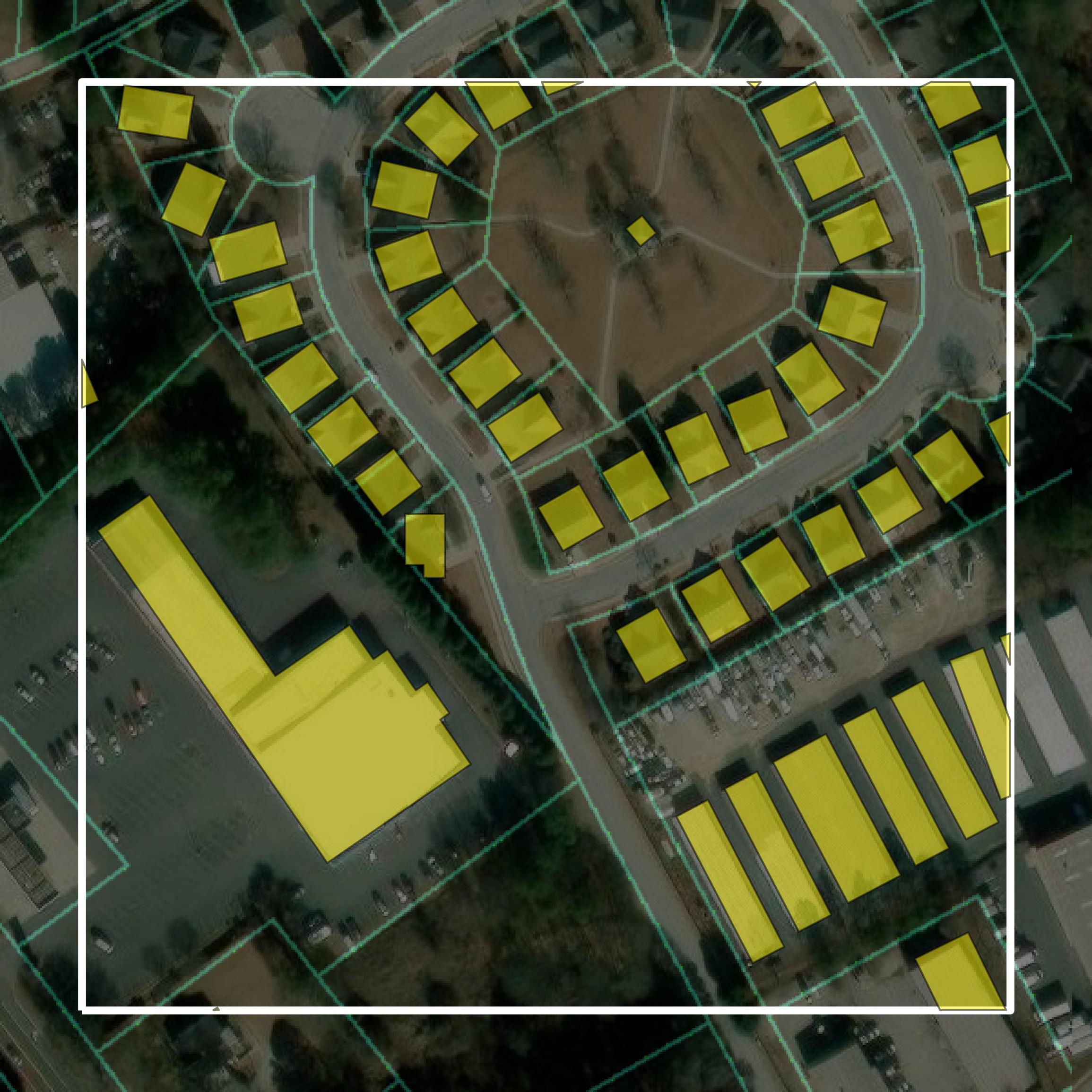 This image shows parcel and building data in Walton County created using GIS data in Equator.