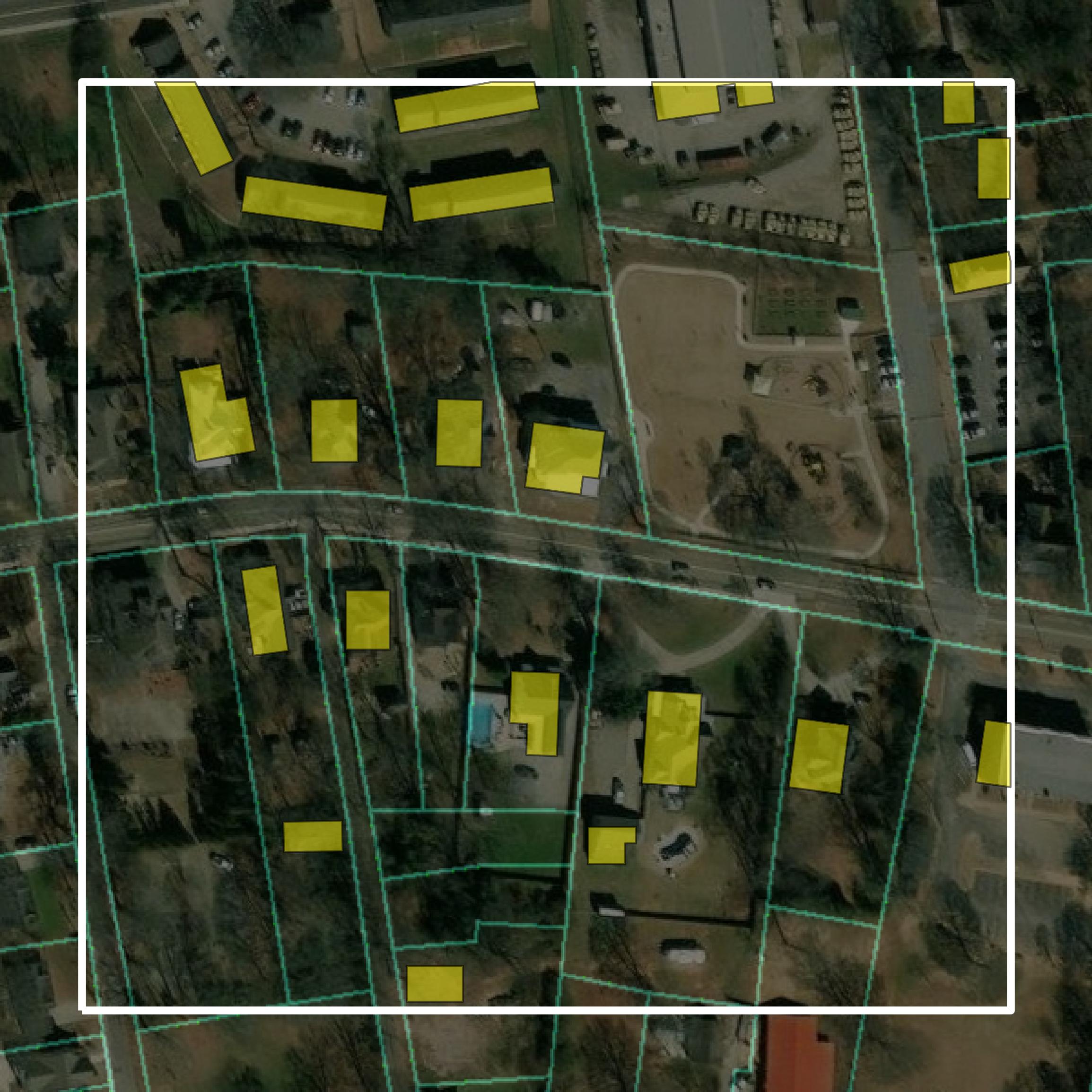 This image shows parcel and building data in Walton County created using GIS data in Equator.