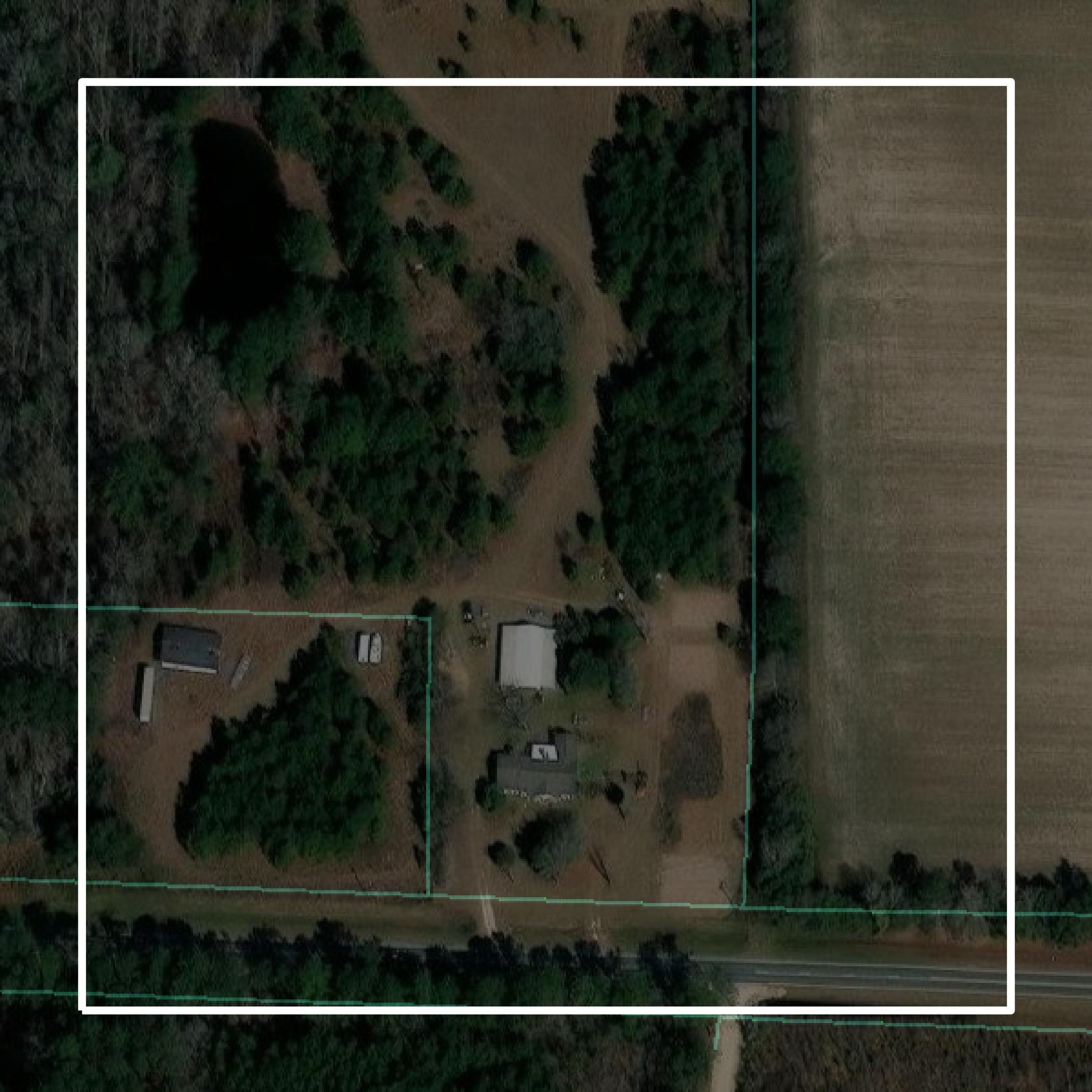 This image shows parcel and building data in Ware County created using GIS data in Equator.