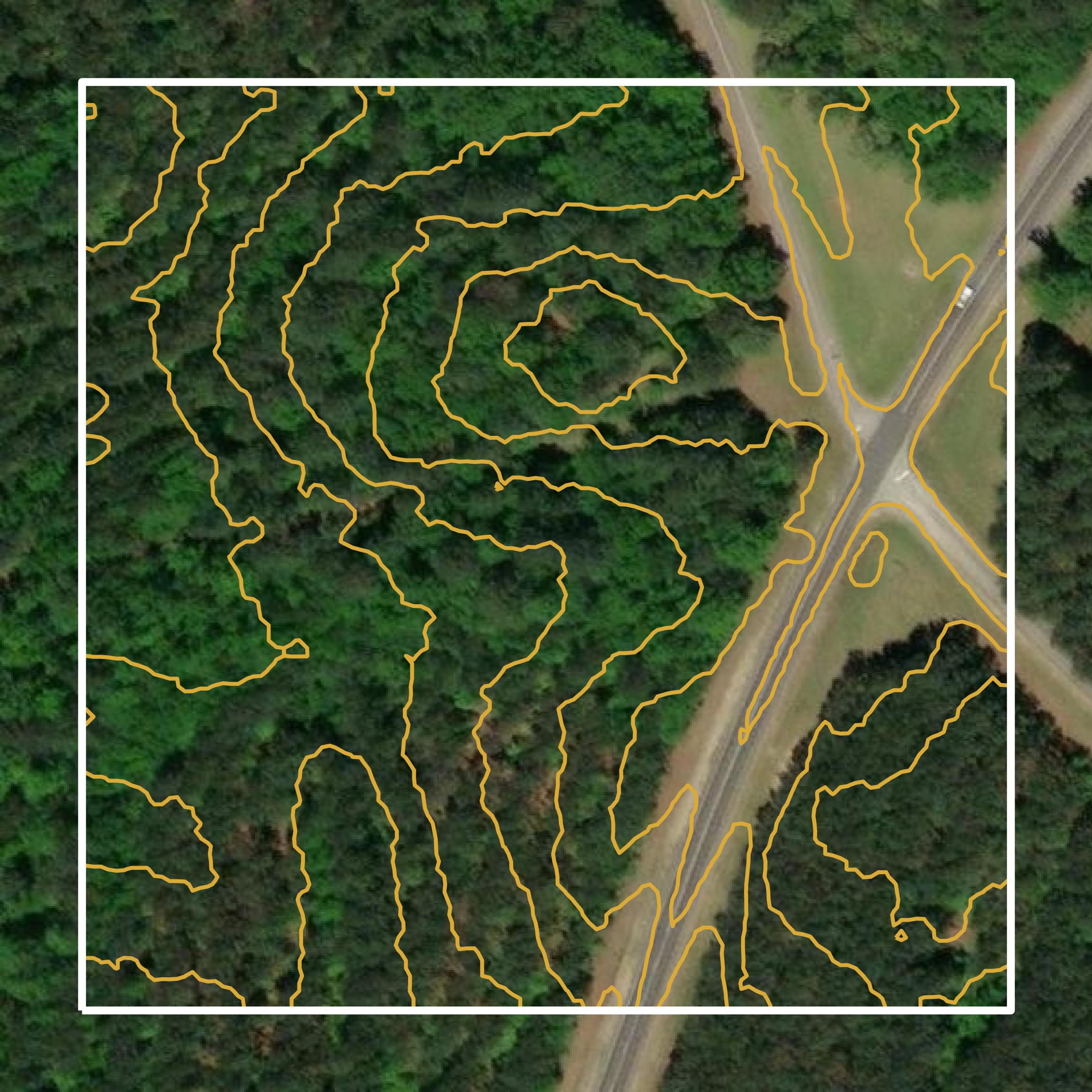 This image shows a contour map in Warren County created using GIS data in Equator.