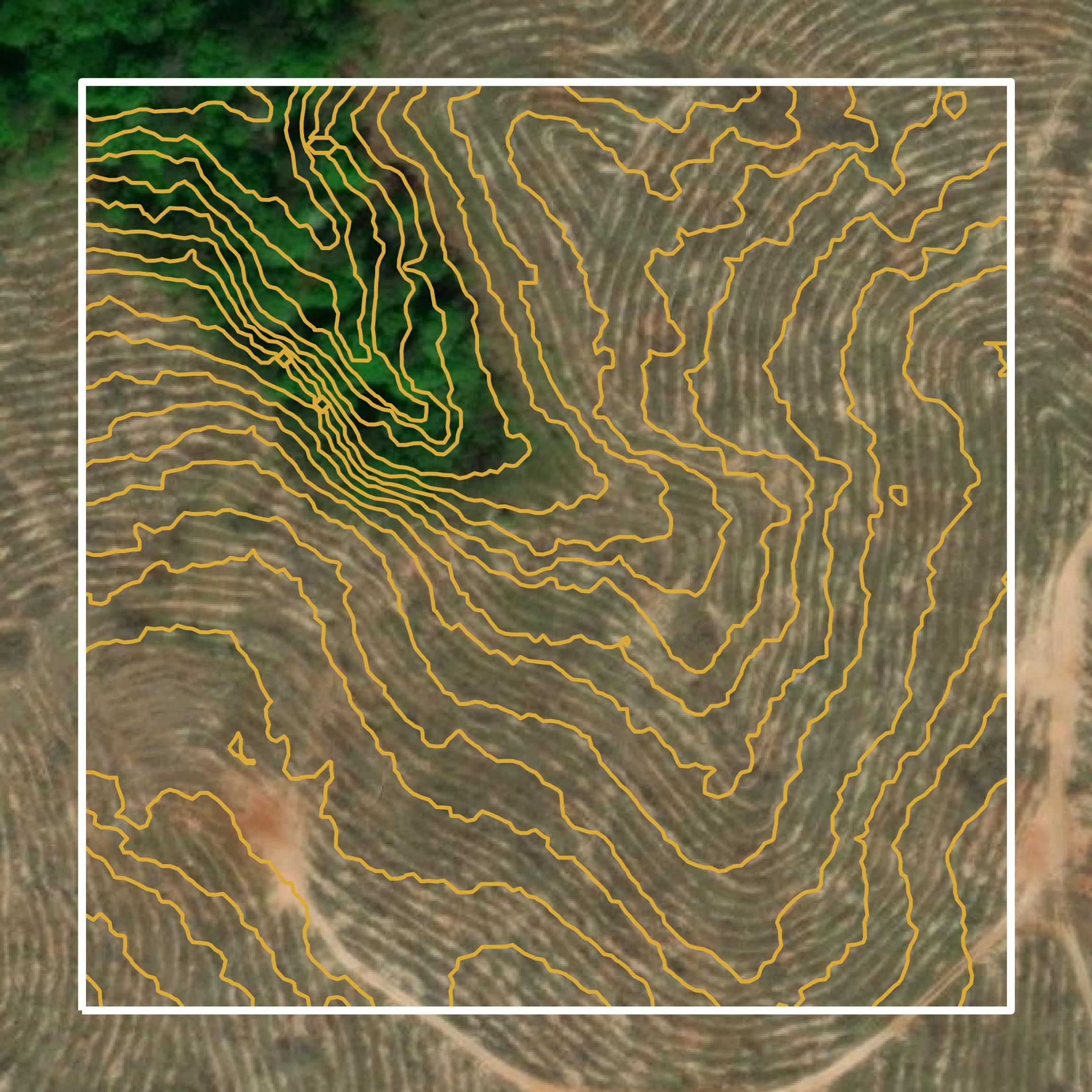 This image shows a contour map in Warren County created using GIS data in Equator.