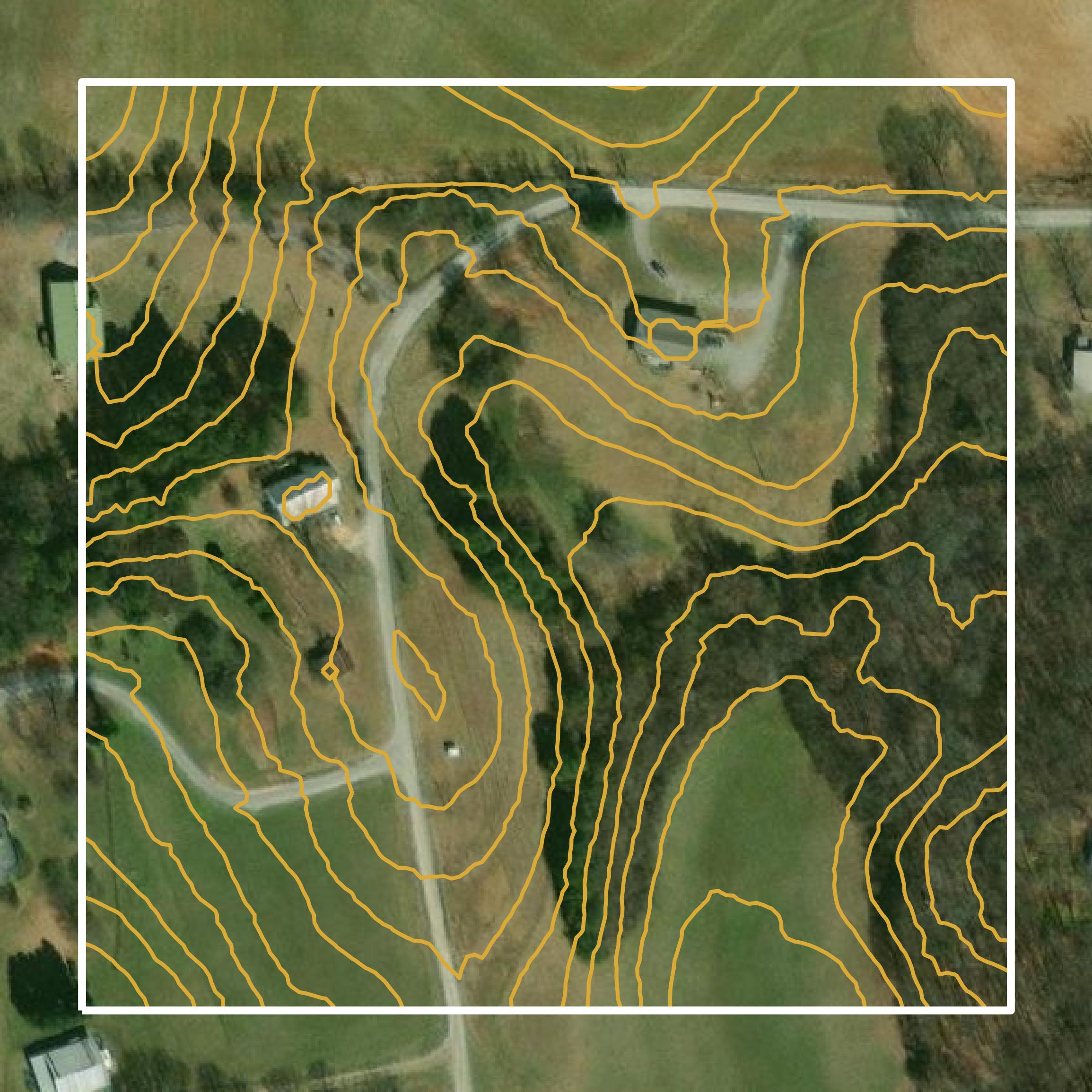 This image shows a contour map in White County created using GIS data in Equator.
