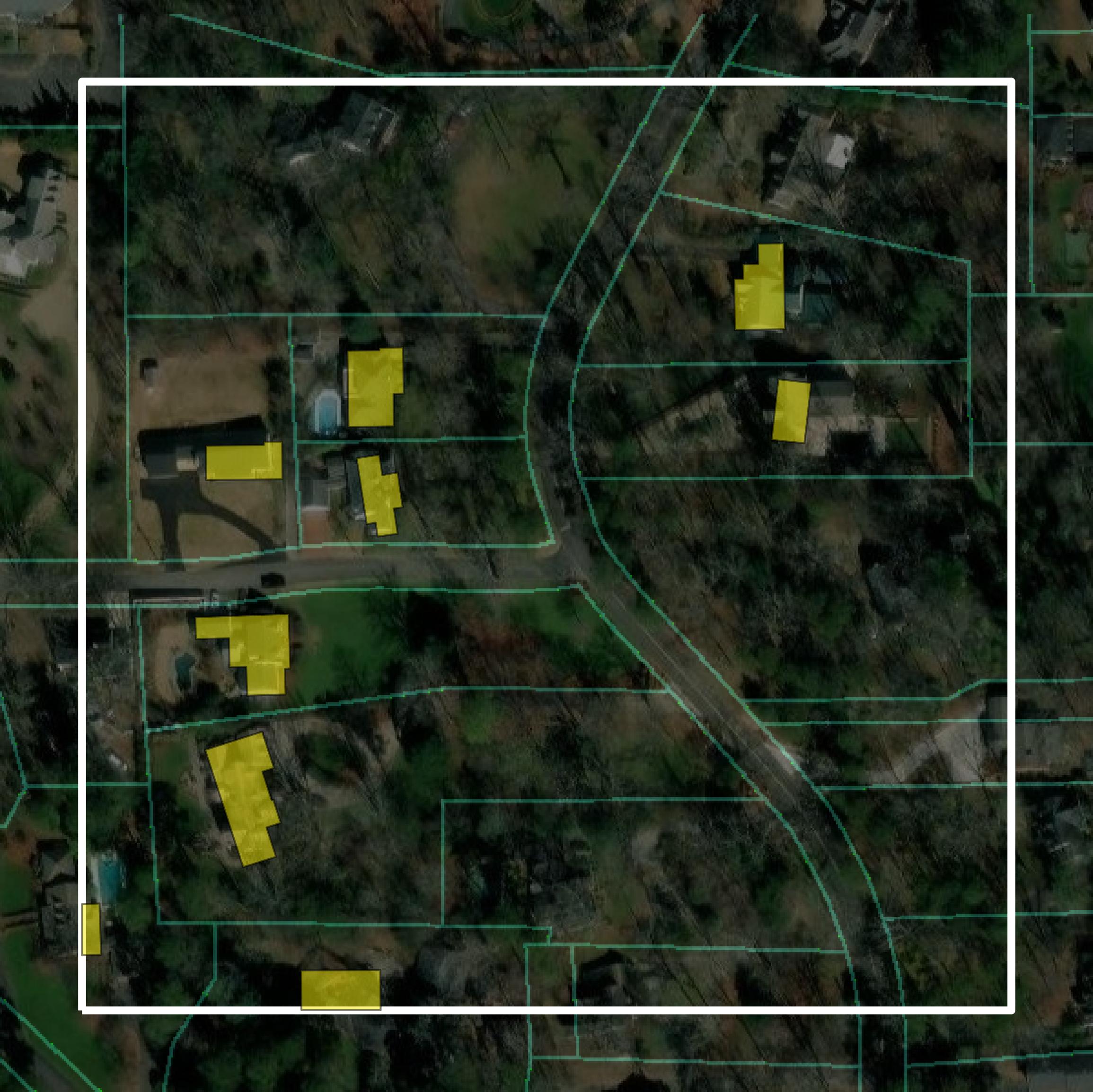 This image shows parcel and building data in Whitfield County created using GIS data in Equator.