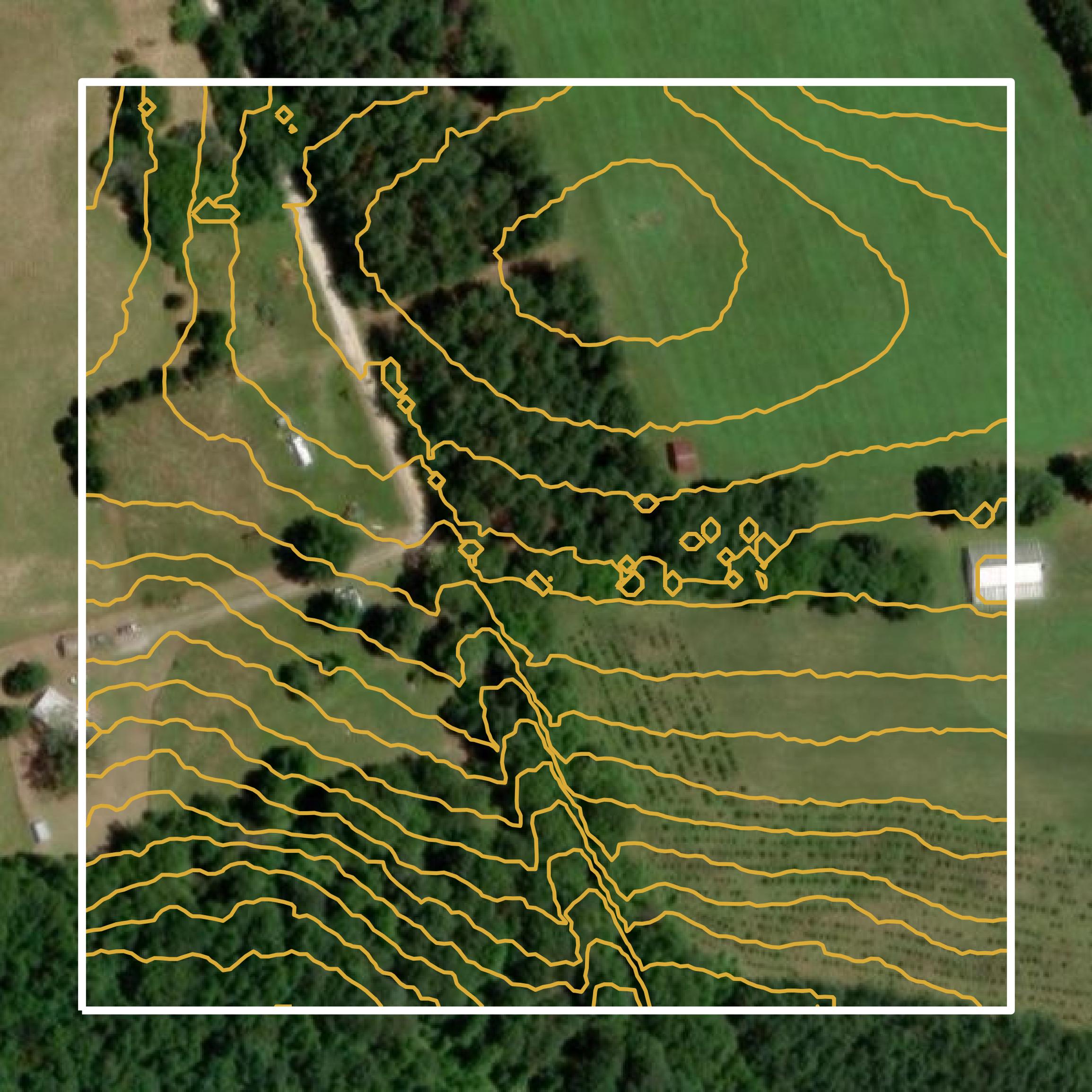 This image shows a contour map in Wilkes County created using GIS data in Equator.