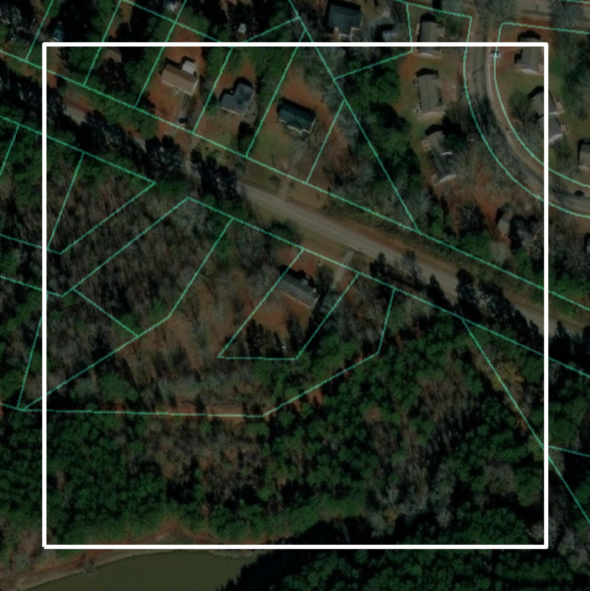 This image shows parcel and building data in Wilkes County created using GIS data in Equator.