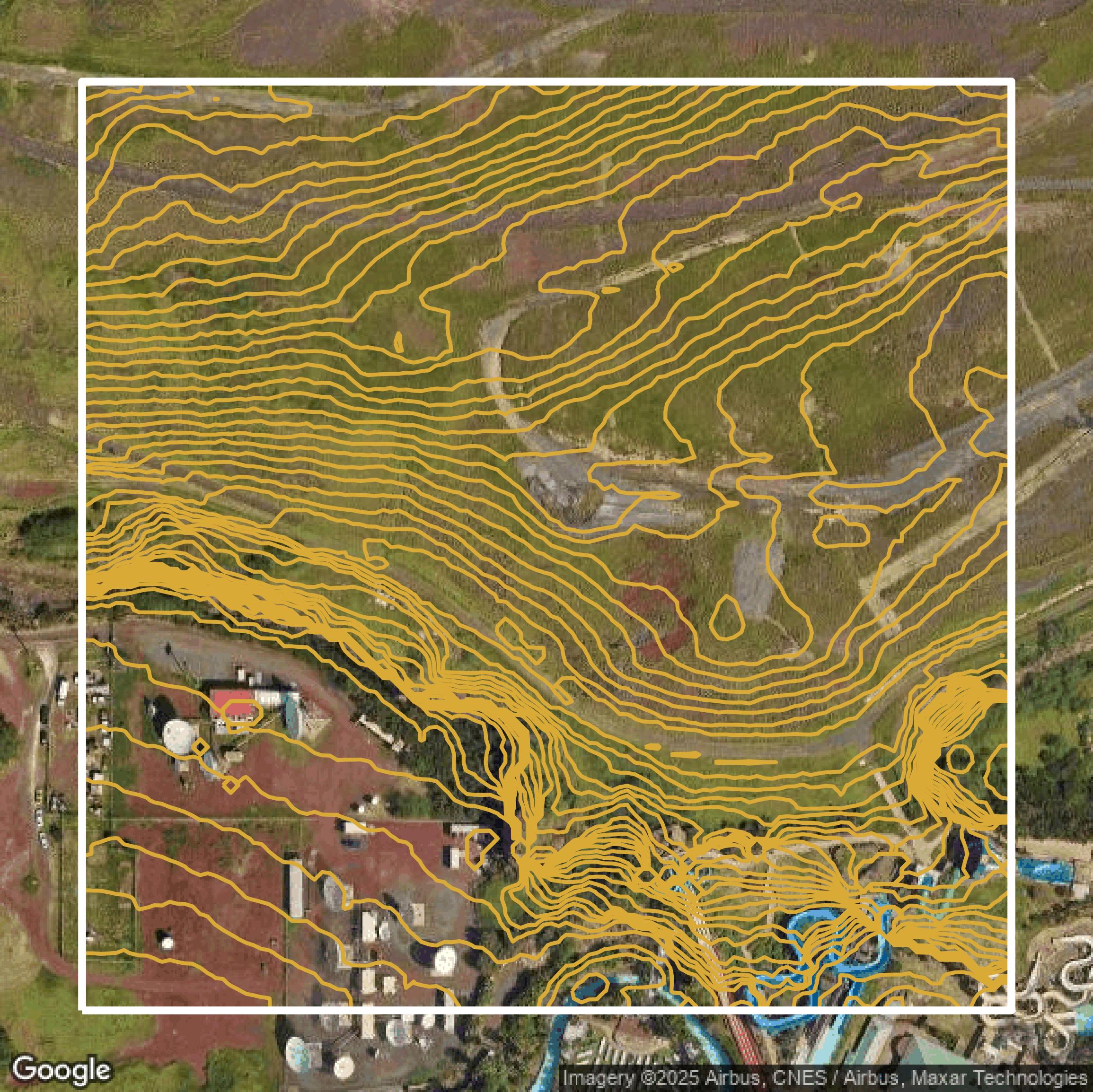 This image shows a contour map in Honolulu County created using GIS data in Equator.