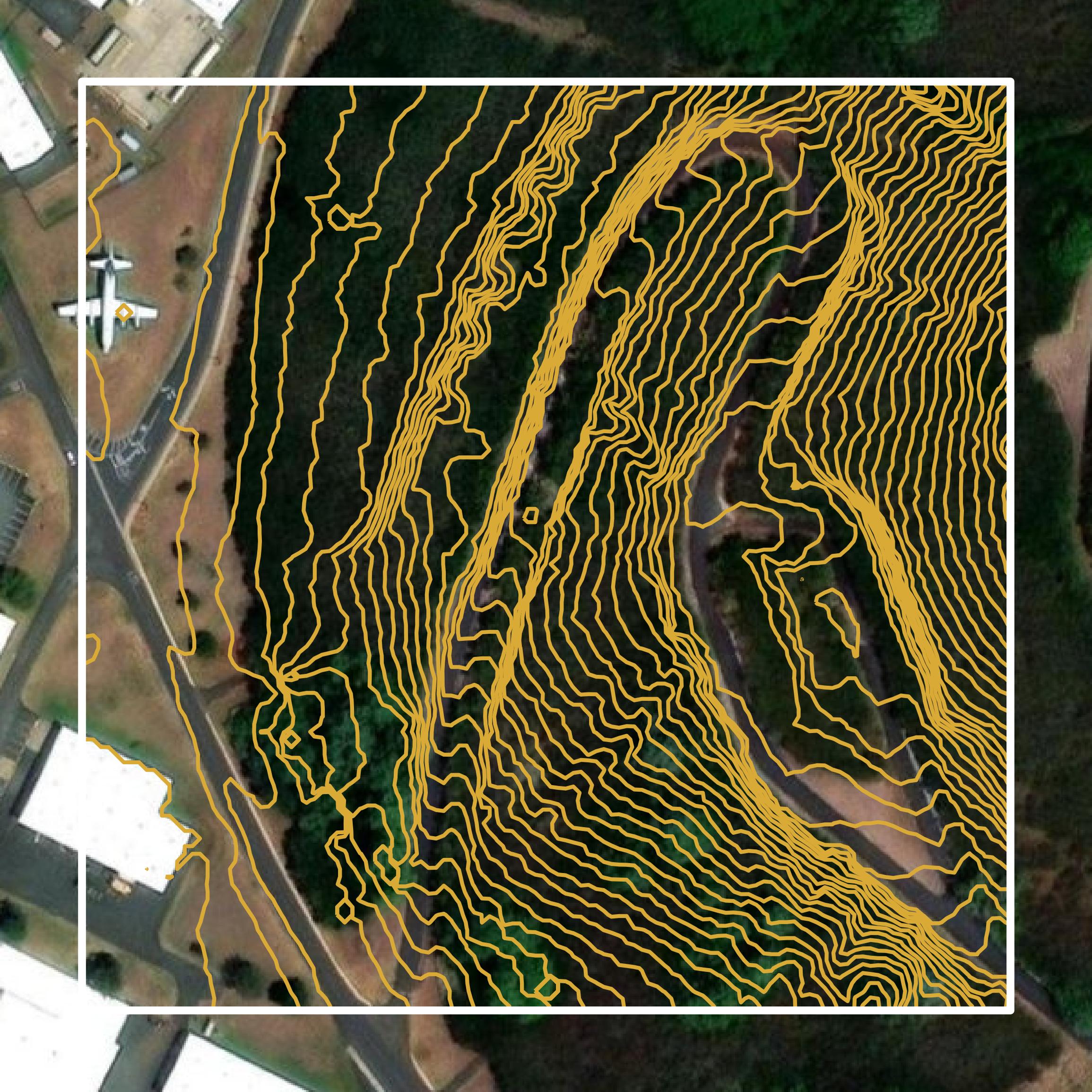 This image shows a contour map in Honolulu County created using GIS data in Equator.