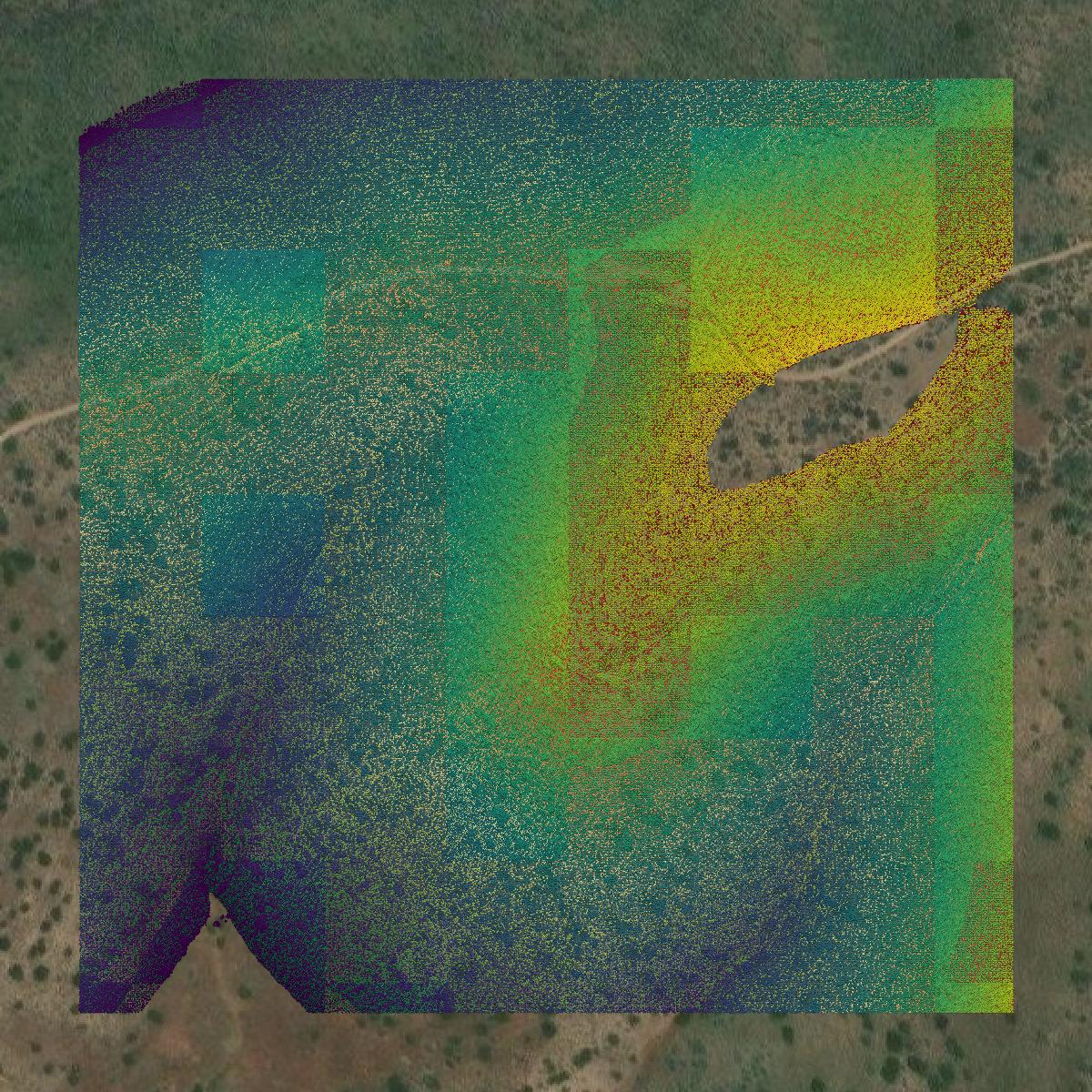 This image shows a LiDAR point cloud in Ada County created using GIS data in Equator.