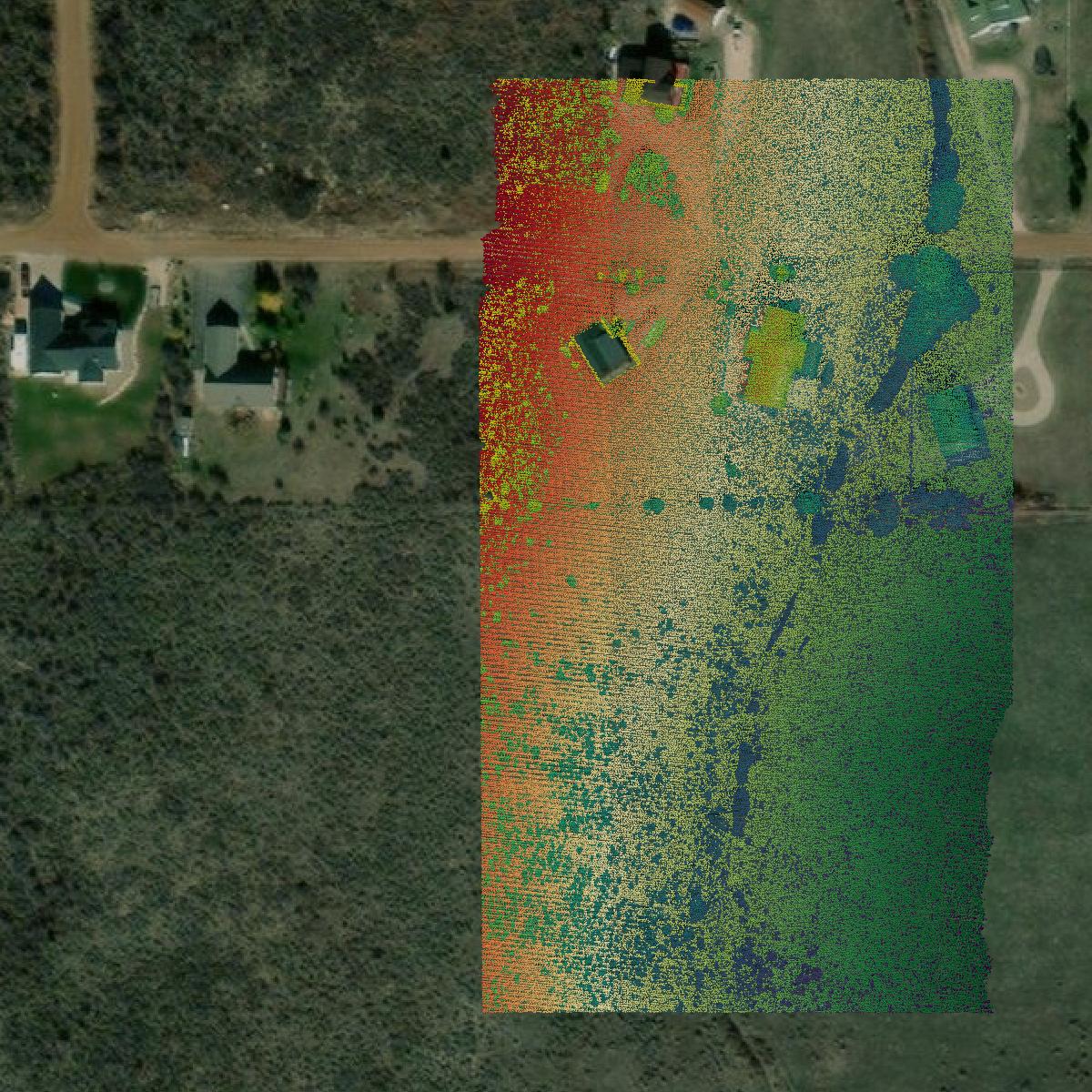 This image shows a LiDAR point cloud in Bear Lake County created using GIS data in Equator.