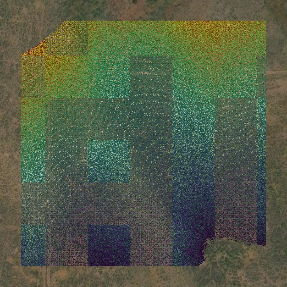 This image shows a LiDAR point cloud in Blaine County created using GIS data in Equator.