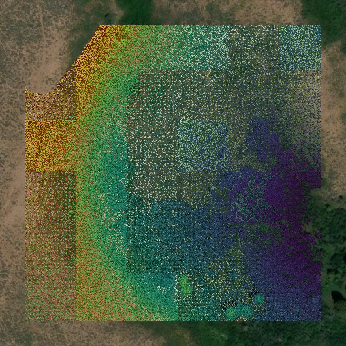 This image shows a LiDAR point cloud in Blaine County created using GIS data in Equator.