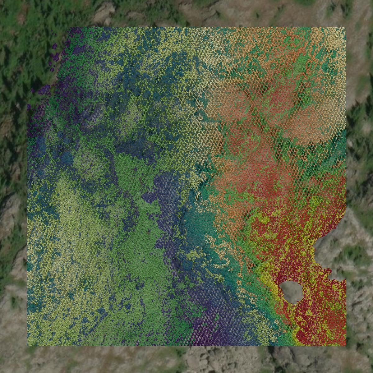 This image shows a LiDAR point cloud in Boundary County created using GIS data in Equator.