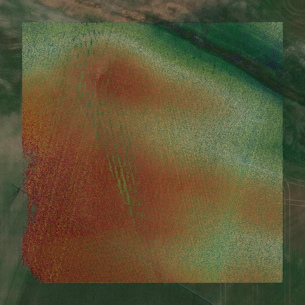 This image shows a LiDAR point cloud in Camas County created using GIS data in Equator.