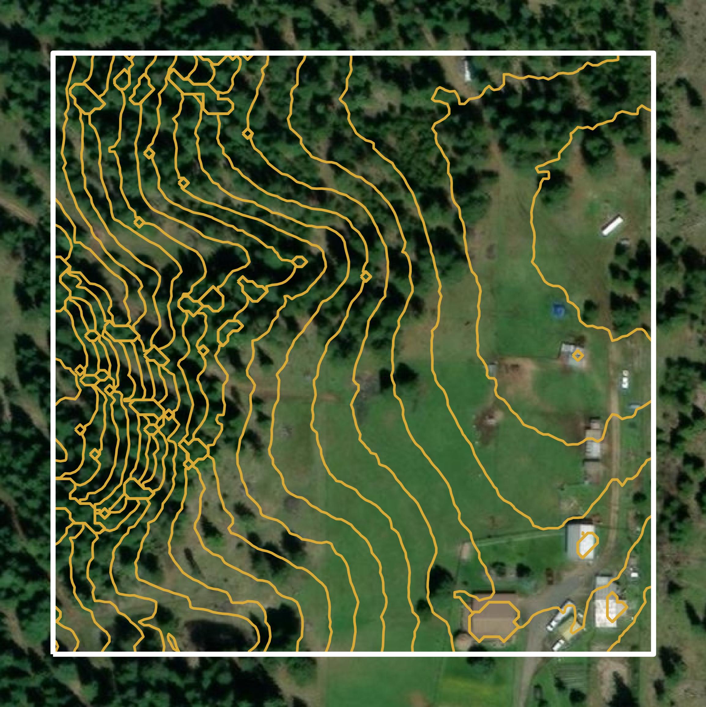 This image shows a contour map in Clearwater County created using GIS data in Equator.