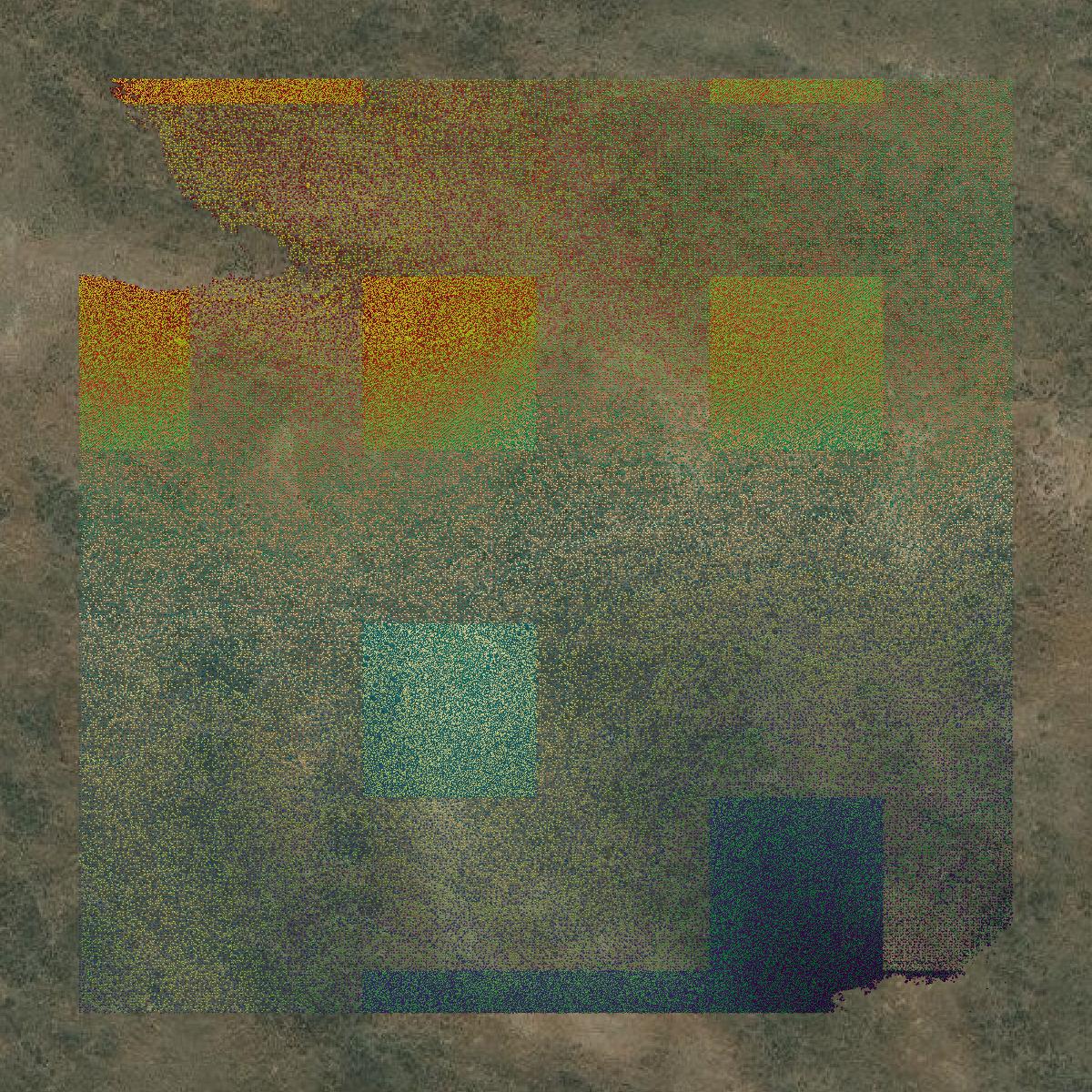 This image shows a LiDAR point cloud in Elmore County created using GIS data in Equator.