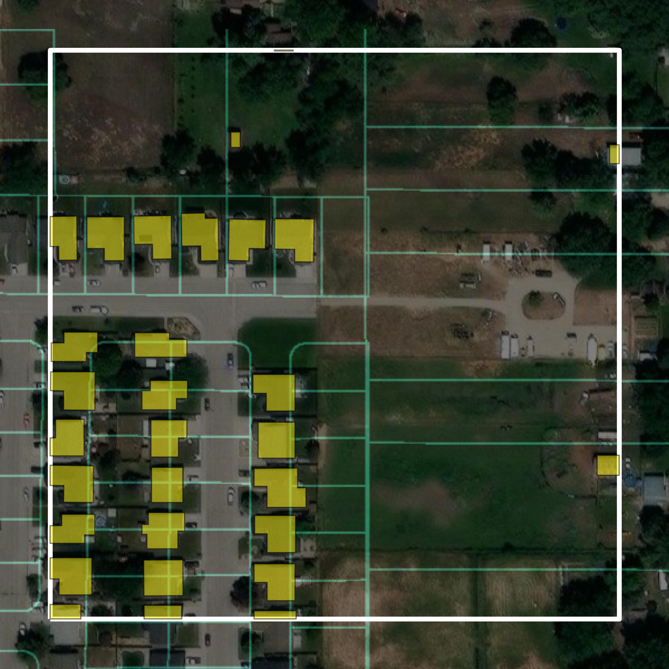 This image shows parcel and building data in Gem County created using GIS data in Equator.