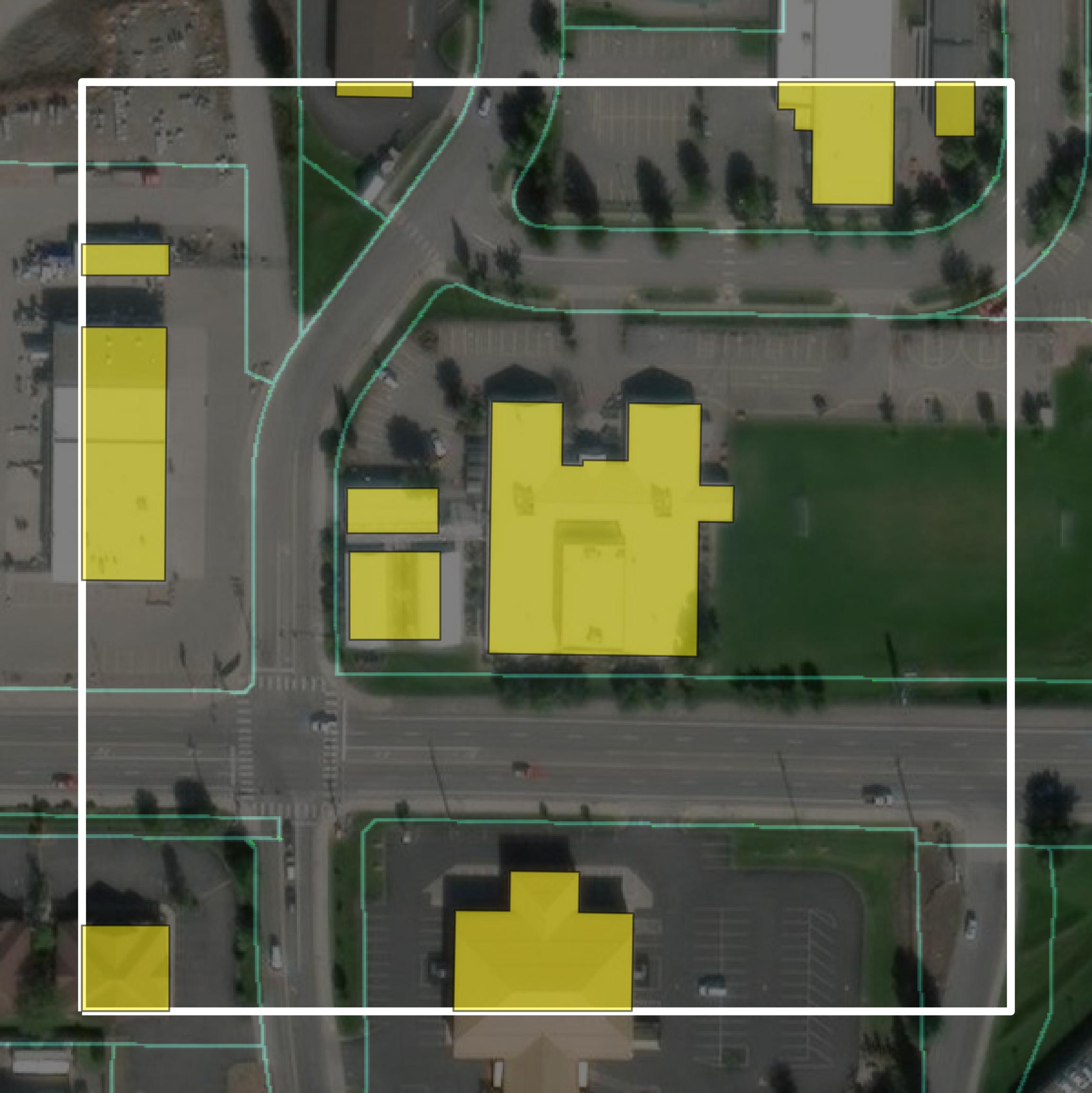 This image shows parcel and building data in Kootenai County created using GIS data in Equator.