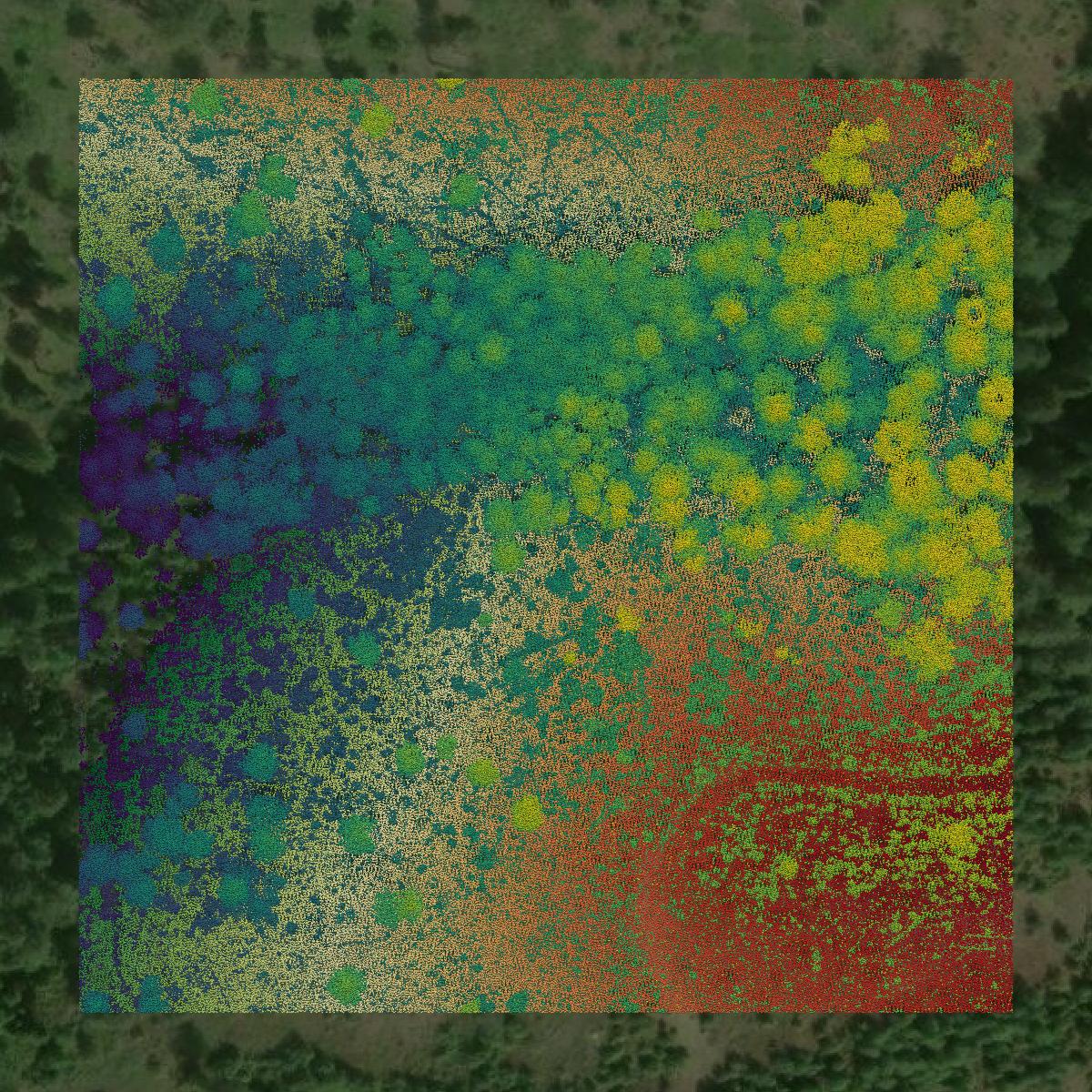 This image shows a LiDAR point cloud in Latah County created using GIS data in Equator.