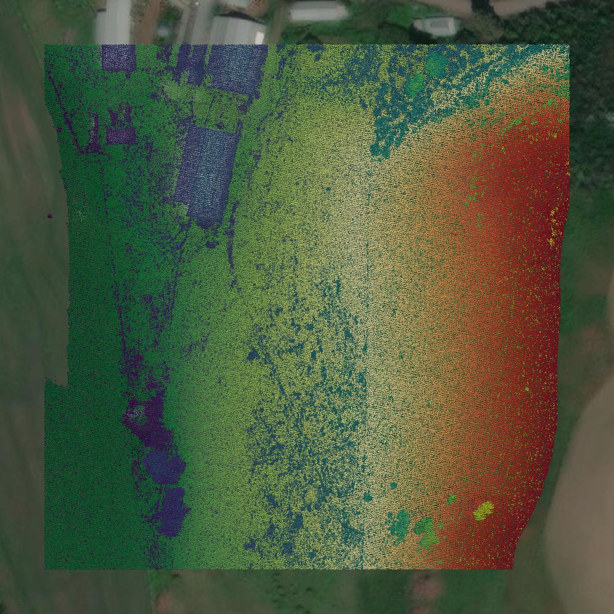 This image shows a LiDAR point cloud in Lewis County created using GIS data in Equator.