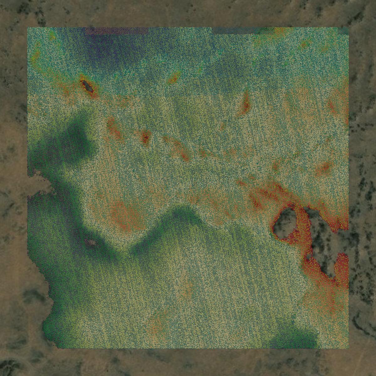 This image shows a LiDAR point cloud in Lincoln County created using GIS data in Equator.