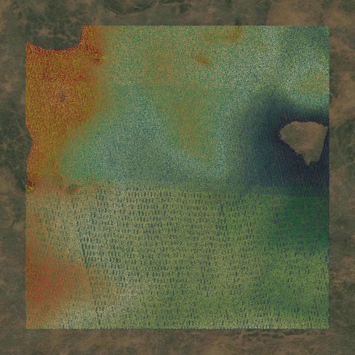 This image shows a LiDAR point cloud in Lincoln County created using GIS data in Equator.