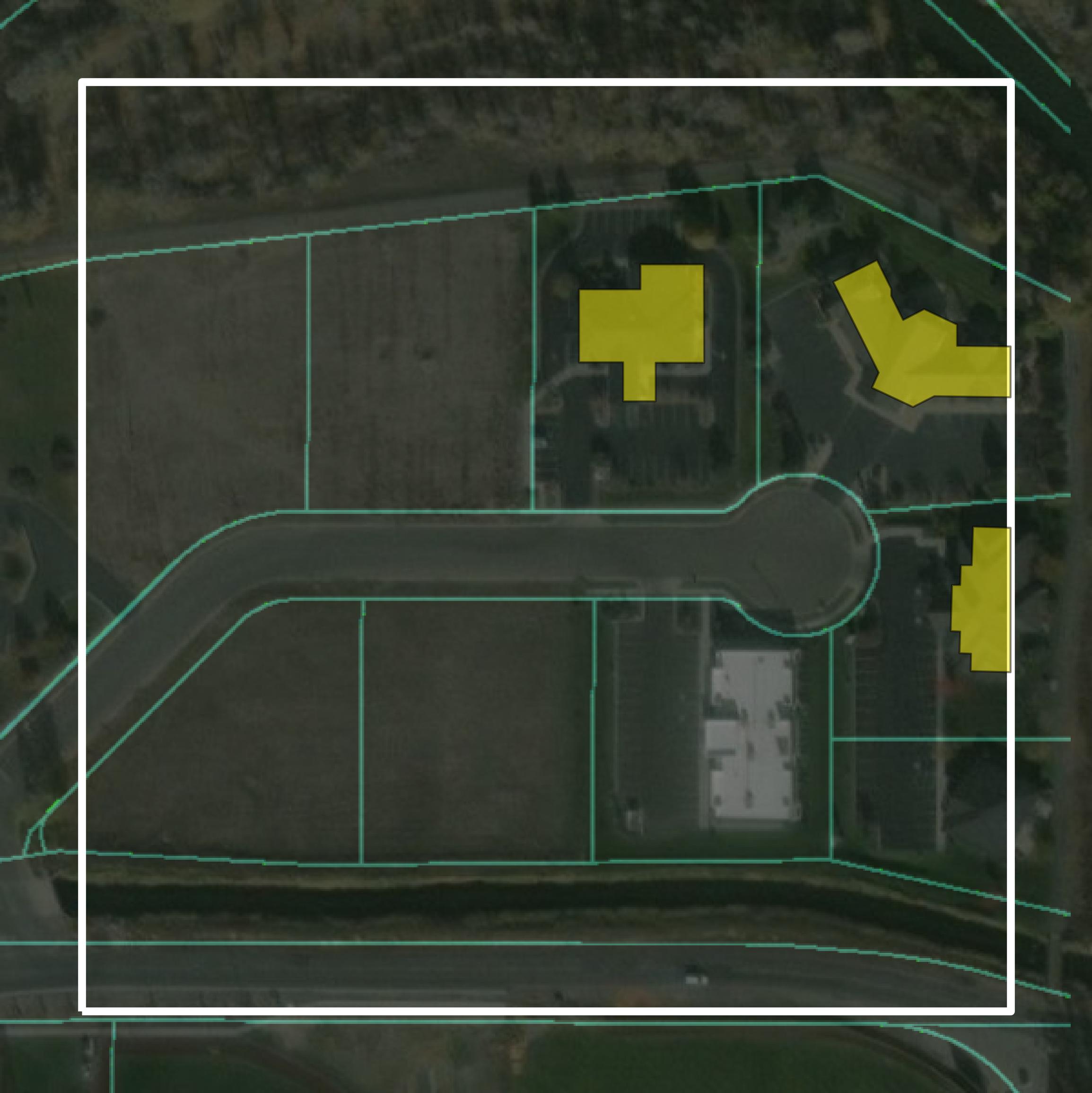 This image shows parcel and building data in Madison County created using GIS data in Equator.