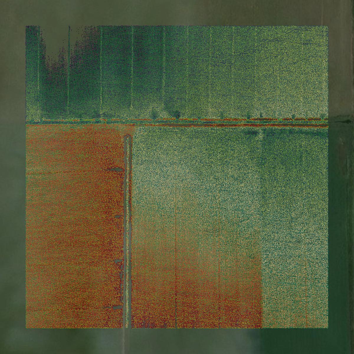 This image shows a LiDAR point cloud in Madison County created using GIS data in Equator.