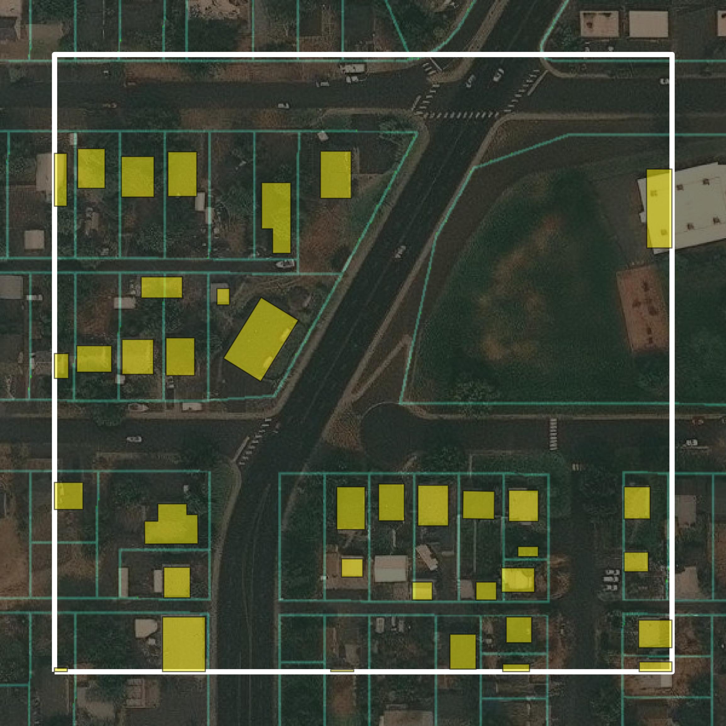 This image shows parcel and building data in Nez Perce County created using GIS data in Equator.