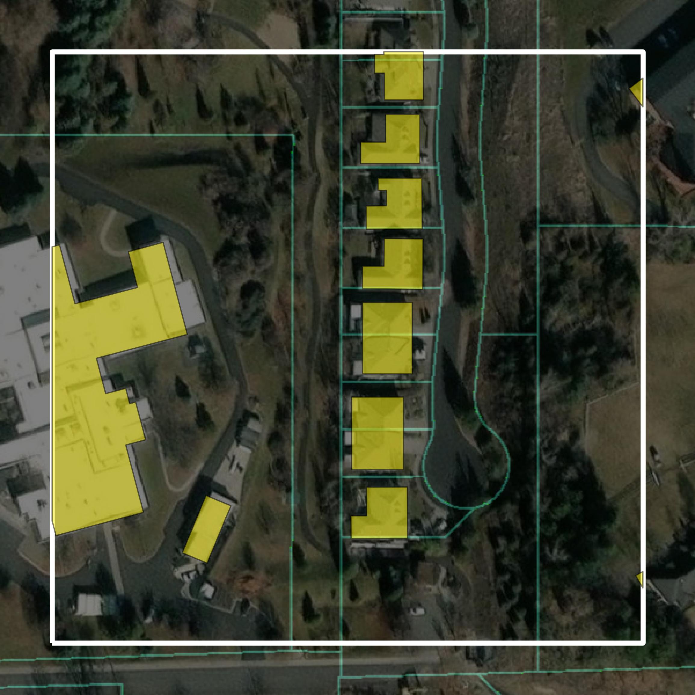 This image shows parcel and building data in Nez Perce County created using GIS data in Equator.