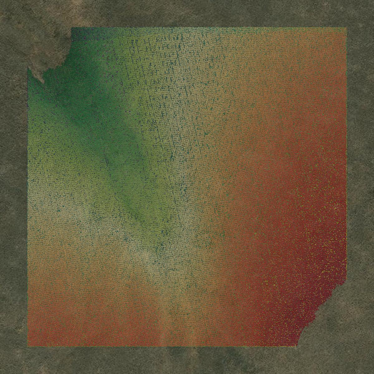 This image shows a LiDAR point cloud in Owyhee County created using GIS data in Equator.