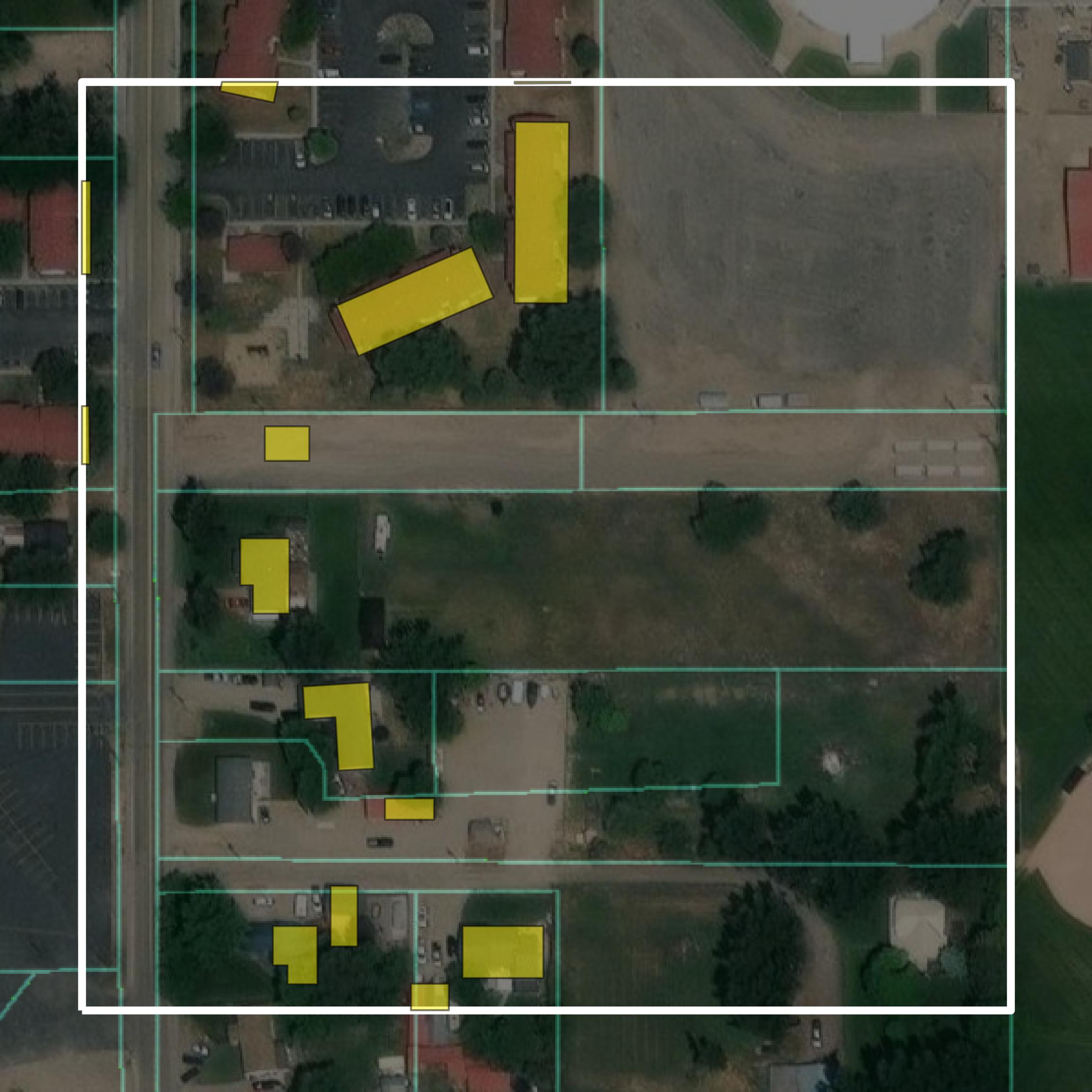 This image shows parcel and building data in Payette County created using GIS data in Equator.