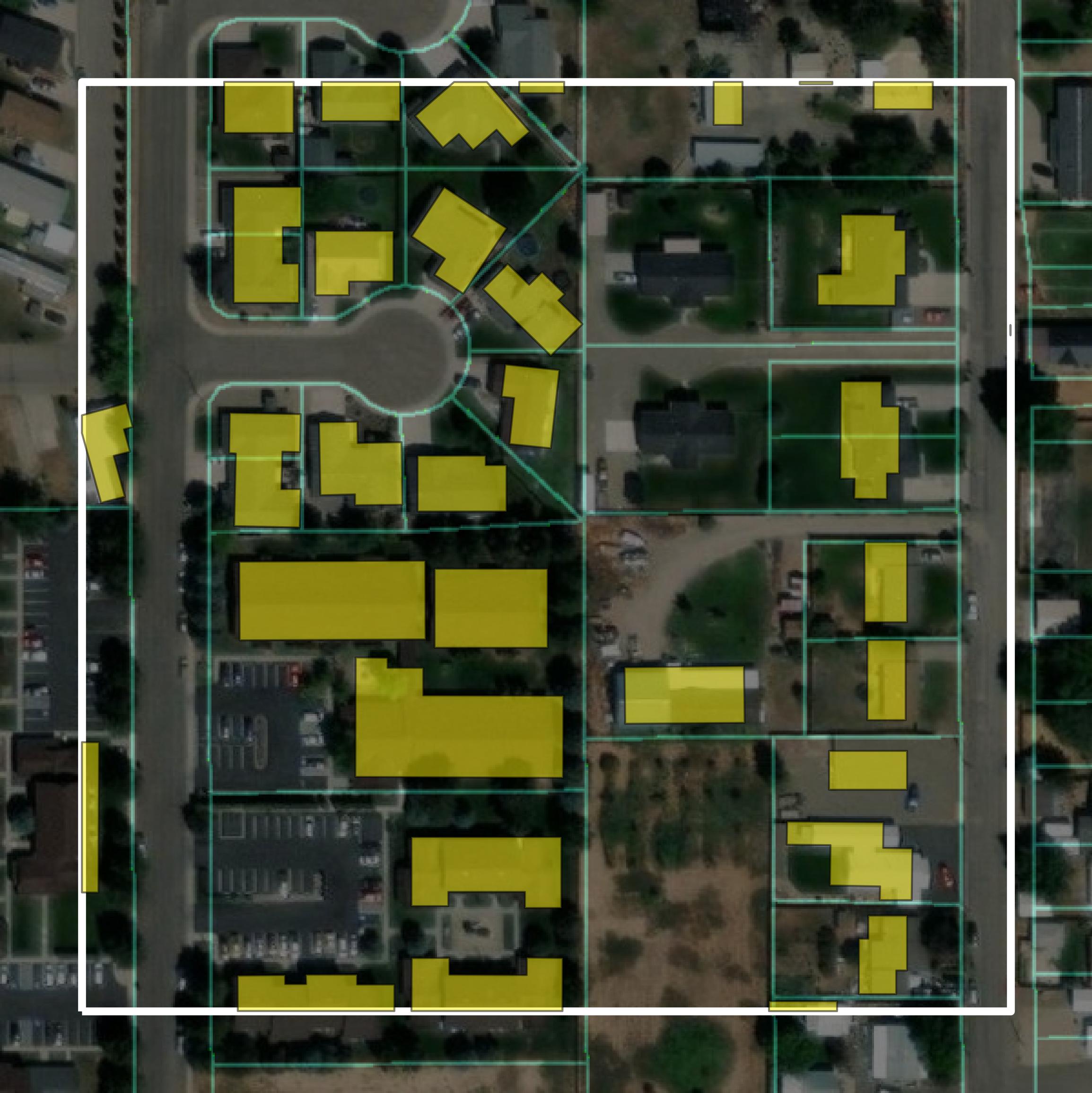 This image shows parcel and building data in Washington County created using GIS data in Equator.