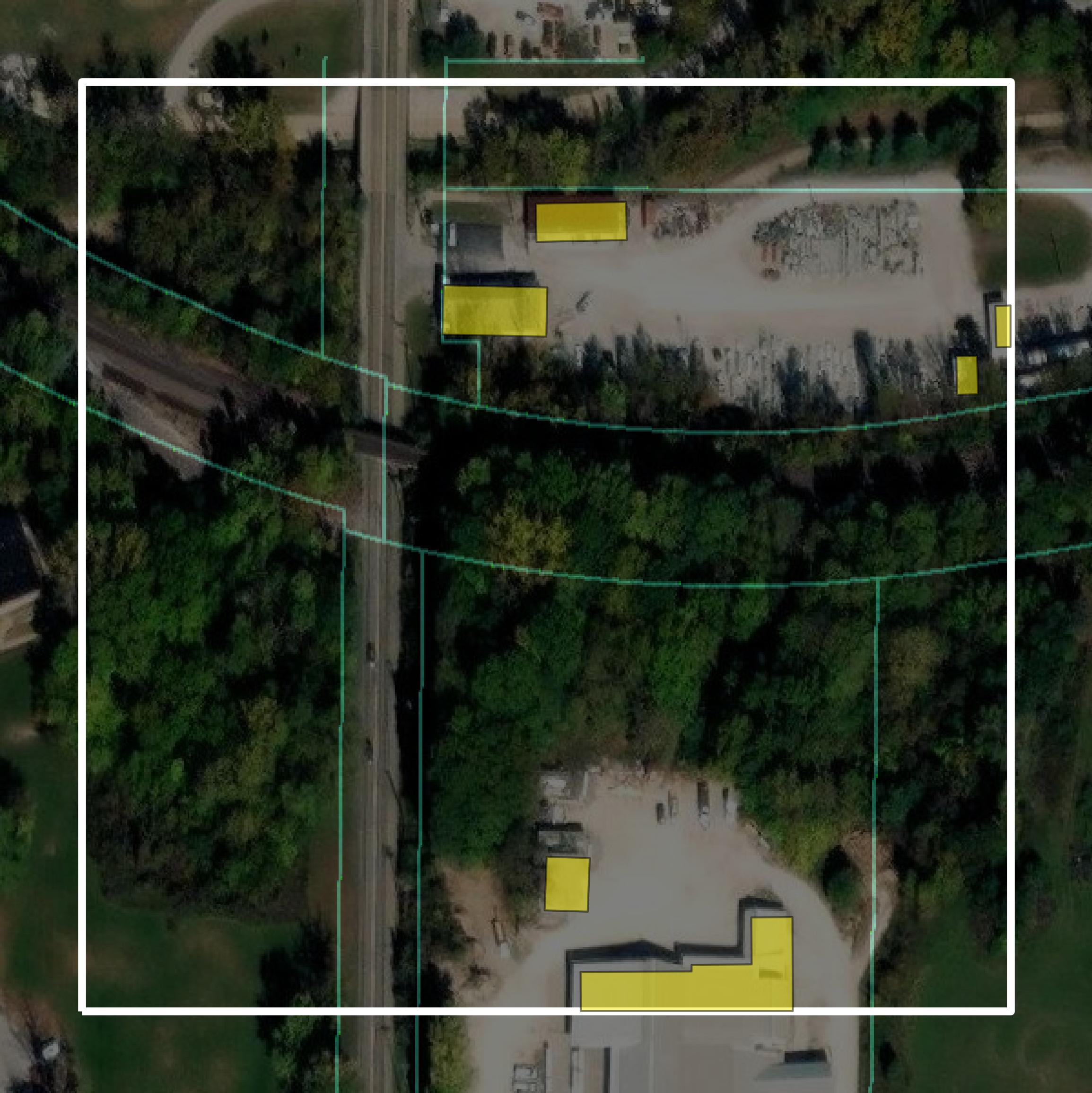 This image shows parcel and building data in Adams County created using GIS data in Equator.