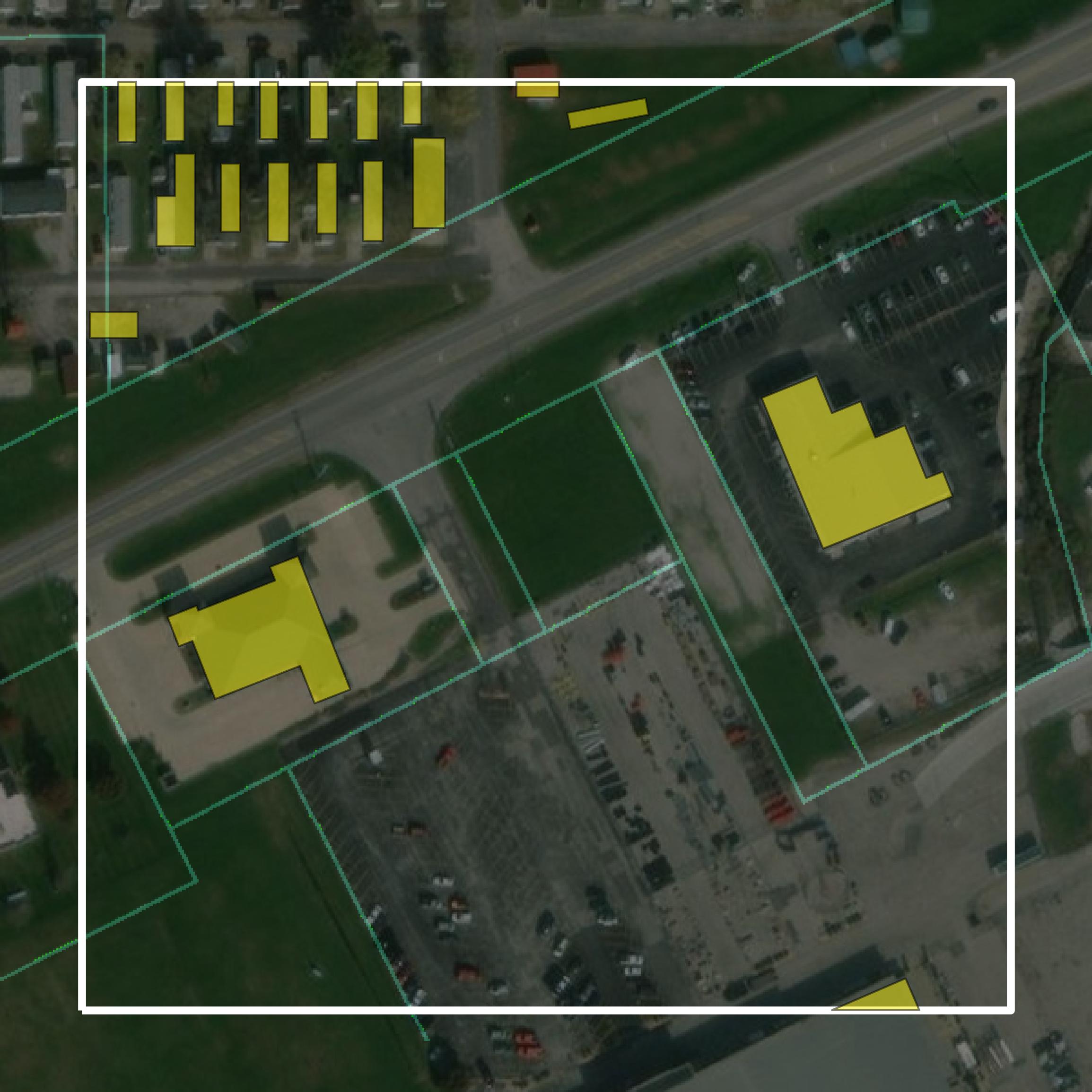 This image shows parcel and building data in Bond County created using GIS data in Equator.