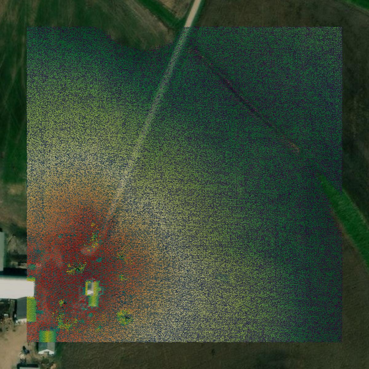 This image shows a LiDAR point cloud in Bond County created using GIS data in Equator.