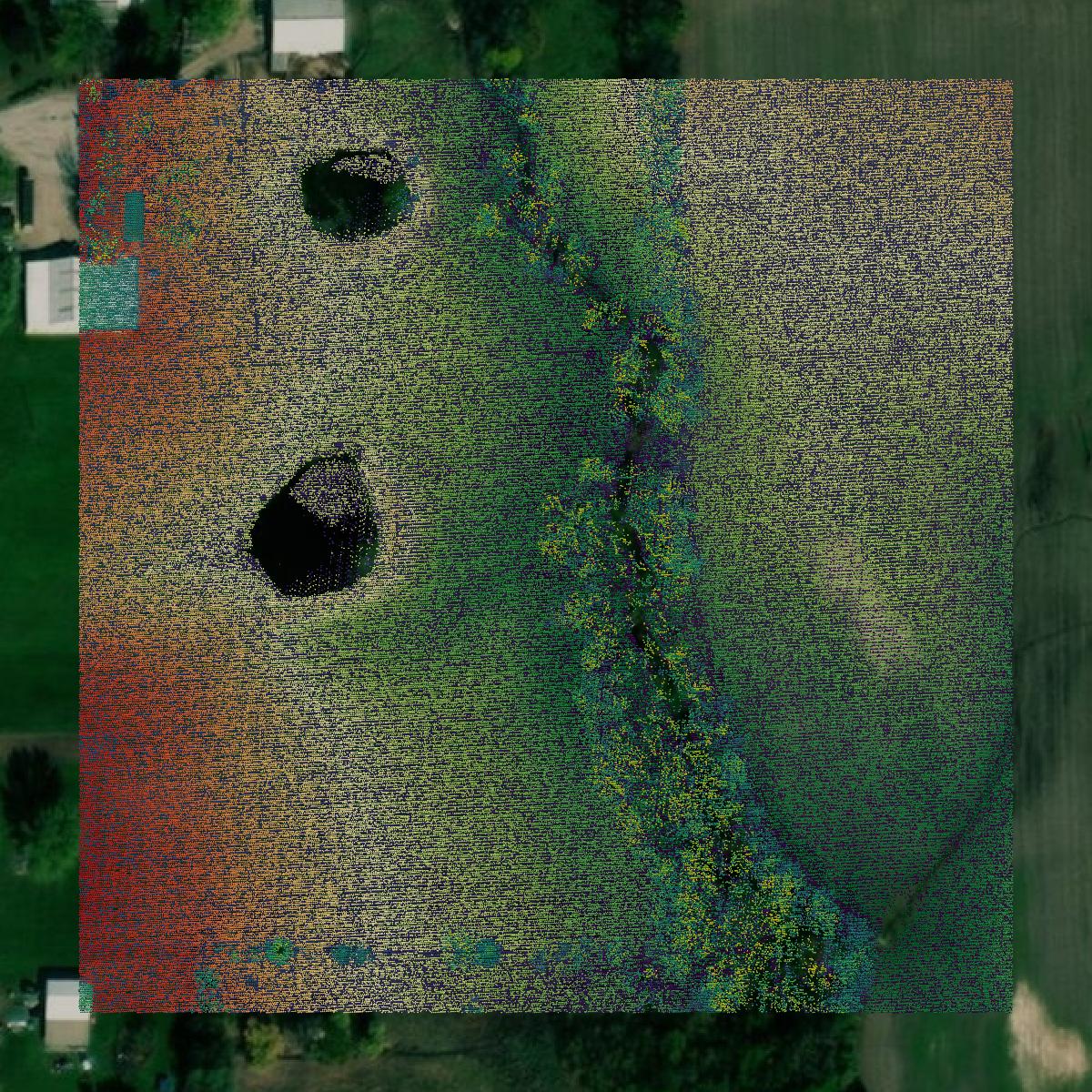 This image shows a LiDAR point cloud in Bond County created using GIS data in Equator.