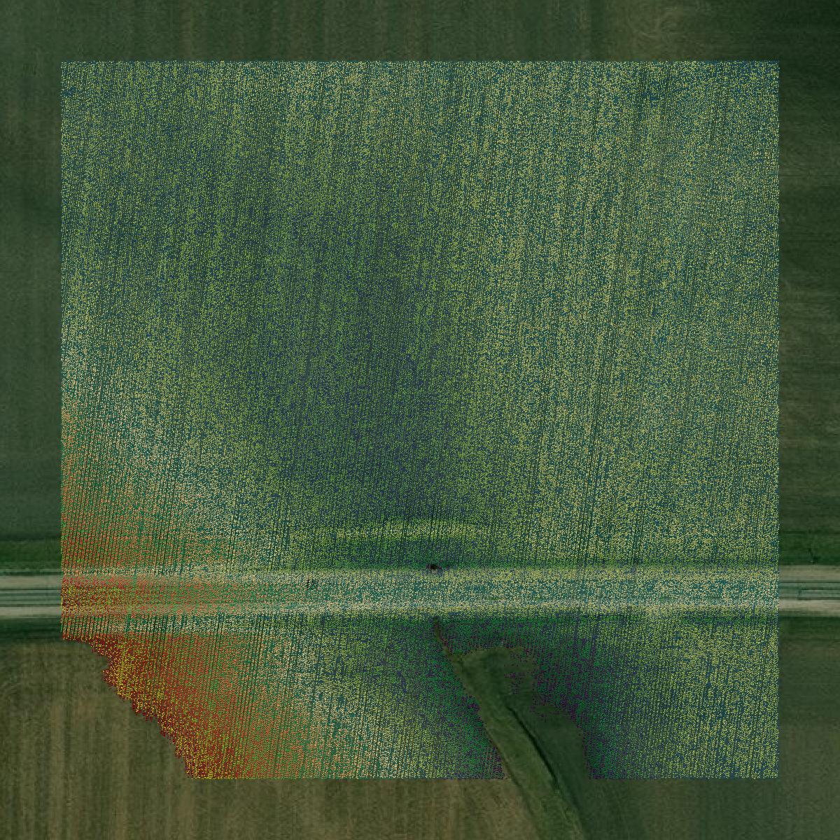 This image shows a LiDAR point cloud in Brown County created using GIS data in Equator.
