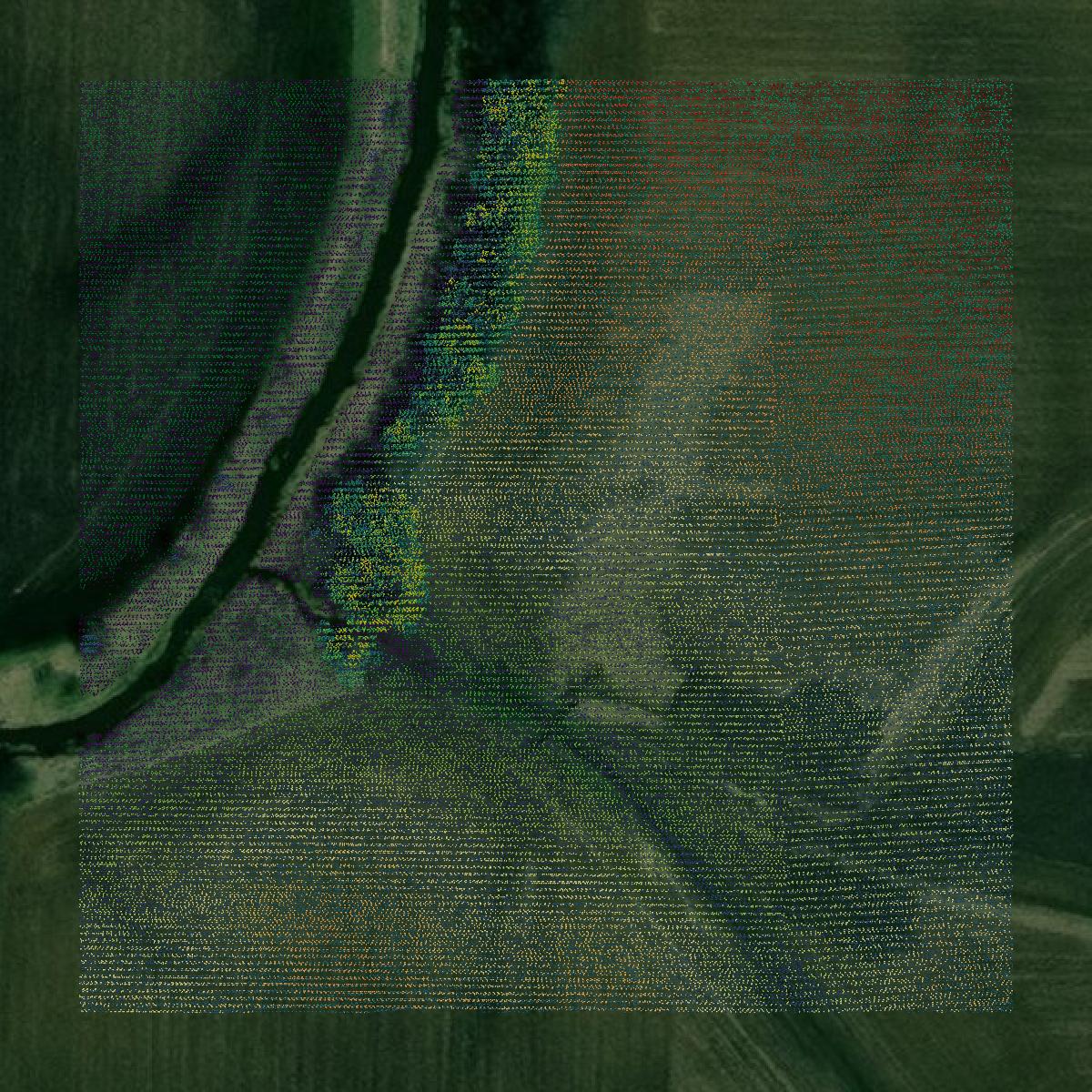 This image shows a LiDAR point cloud in Bureau County created using GIS data in Equator.