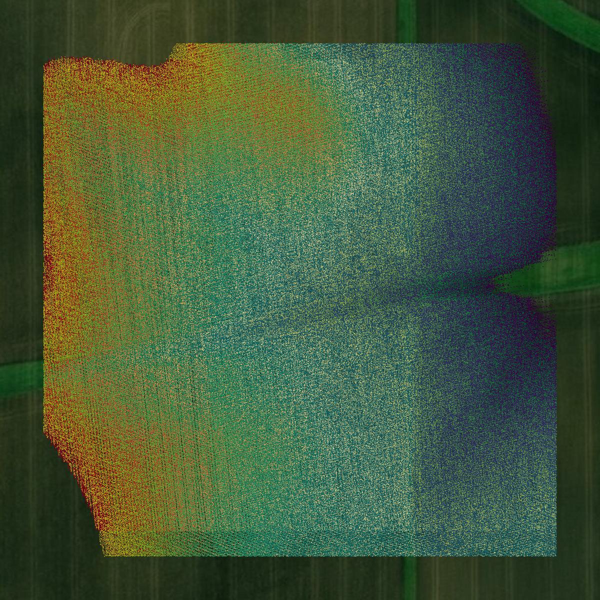 This image shows a LiDAR point cloud in Champaign County created using GIS data in Equator.