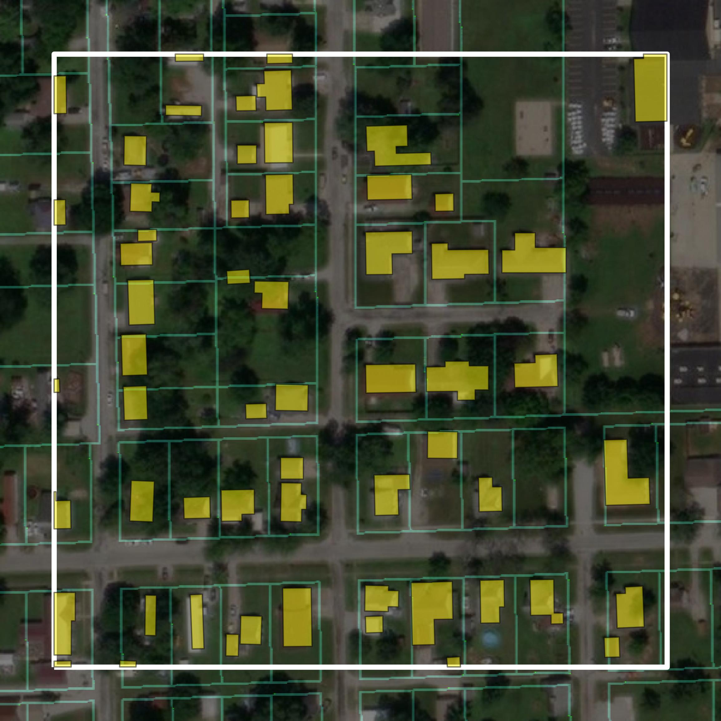 This image shows parcel and building data in Clark County created using GIS data in Equator.