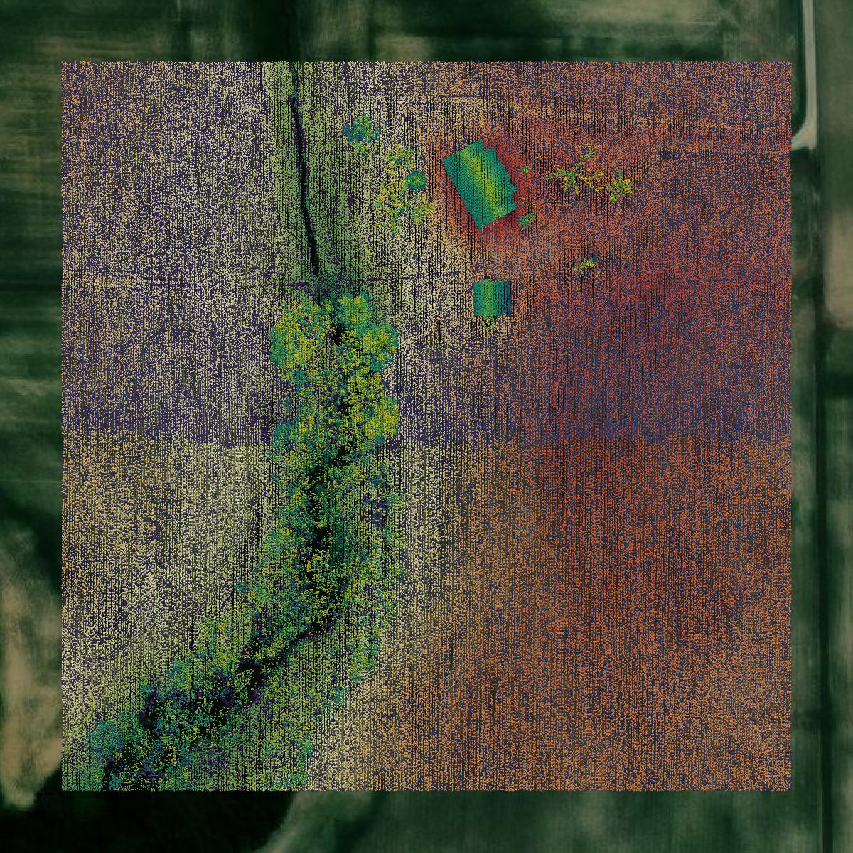 This image shows a LiDAR point cloud in Clinton County created using GIS data in Equator.
