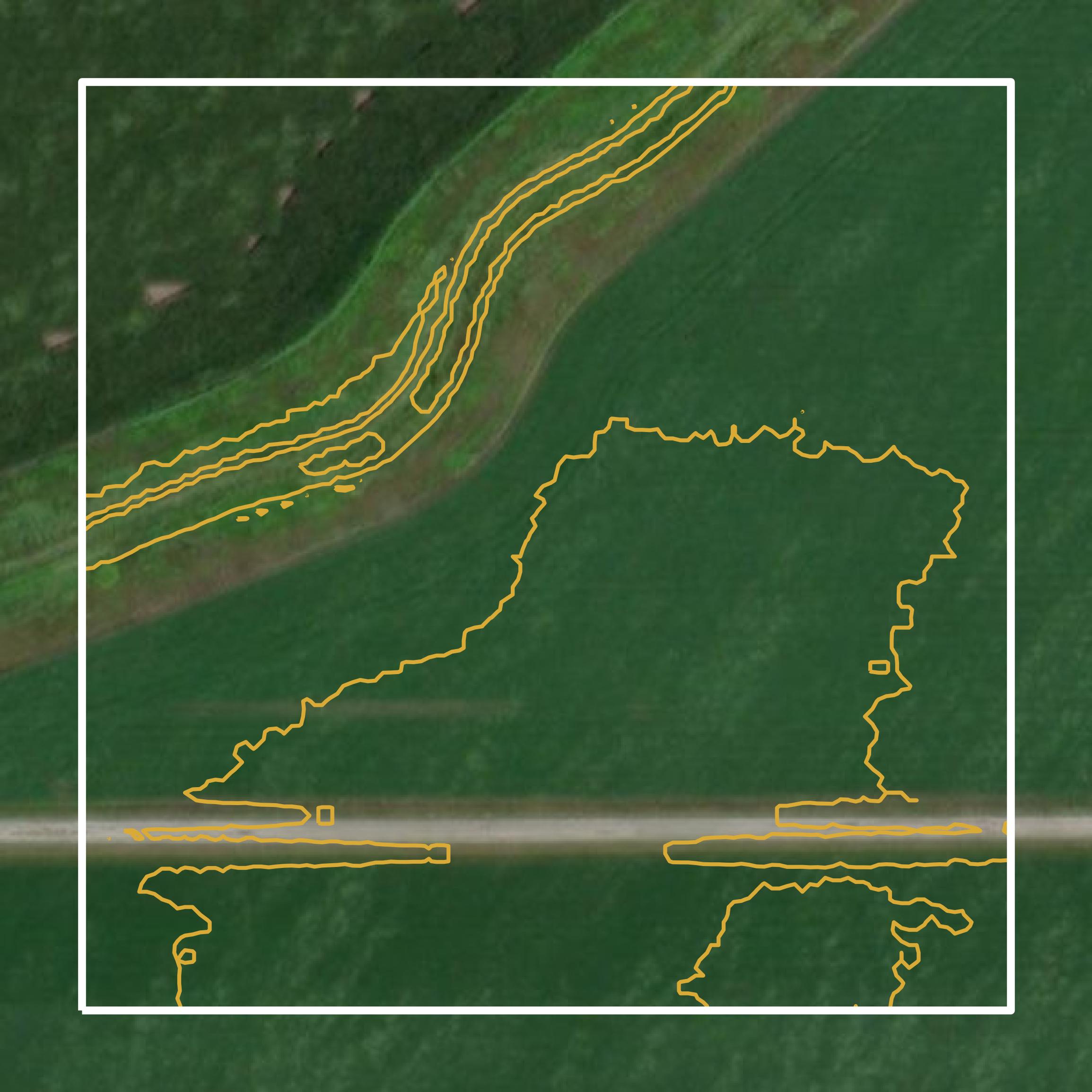 This image shows a contour map in Coles County created using GIS data in Equator.