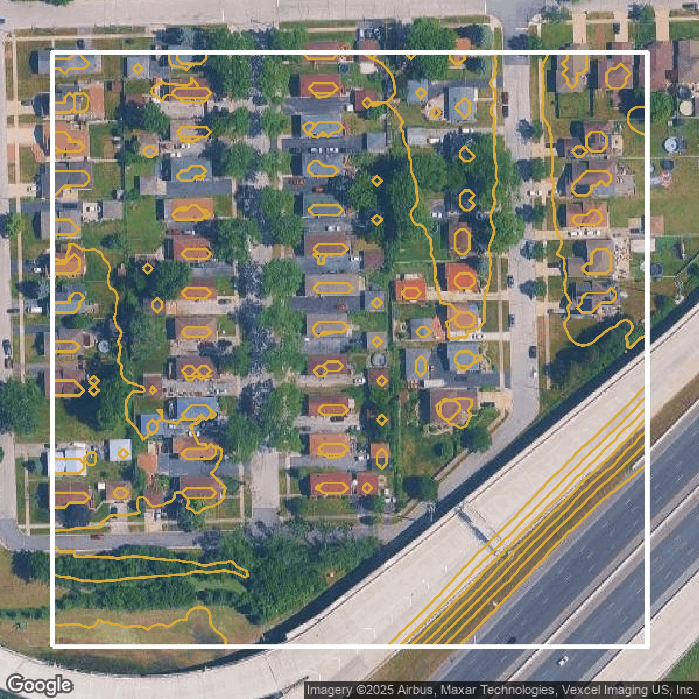 This image shows a contour map in Cook County created using GIS data in Equator.